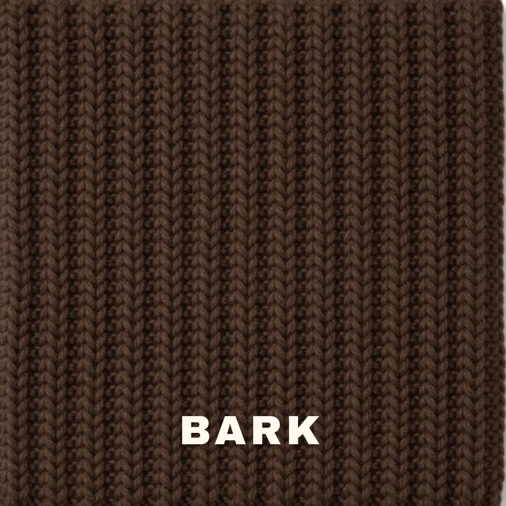 2x1 rib knit swatch  in Bark brown by The Knit House LA.
