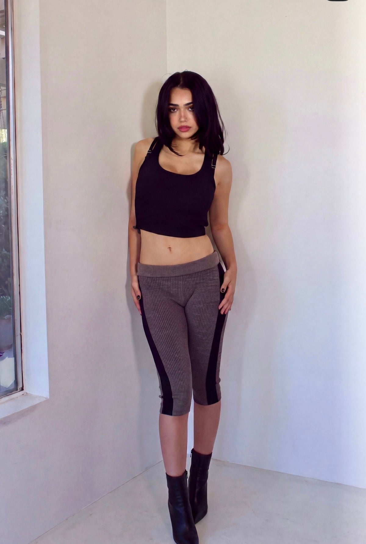 The Contour Crop Tank 3D-engineered rib knit - ink black - designed and made by The Knit House LA