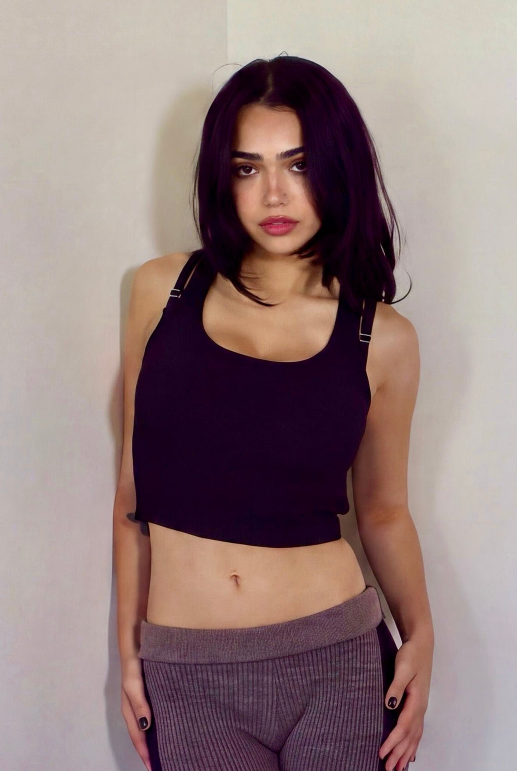The Contour Crop Tank 3D-engineered rib knit - ink black - designed and made by The Knit House LA