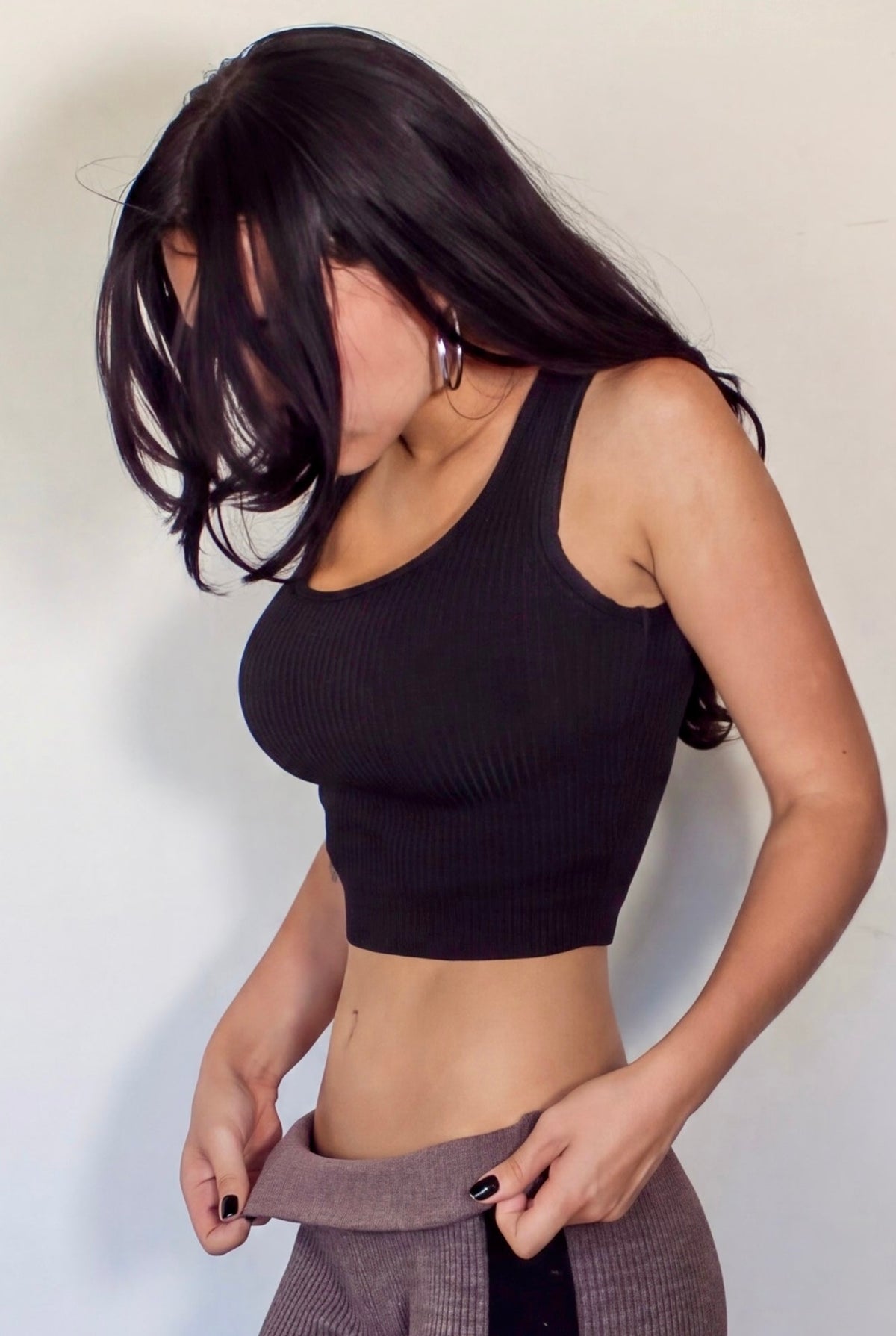 The Contour Crop Tank 3D-engineered rib knit - ink black - designed and made by The Knit House LA
