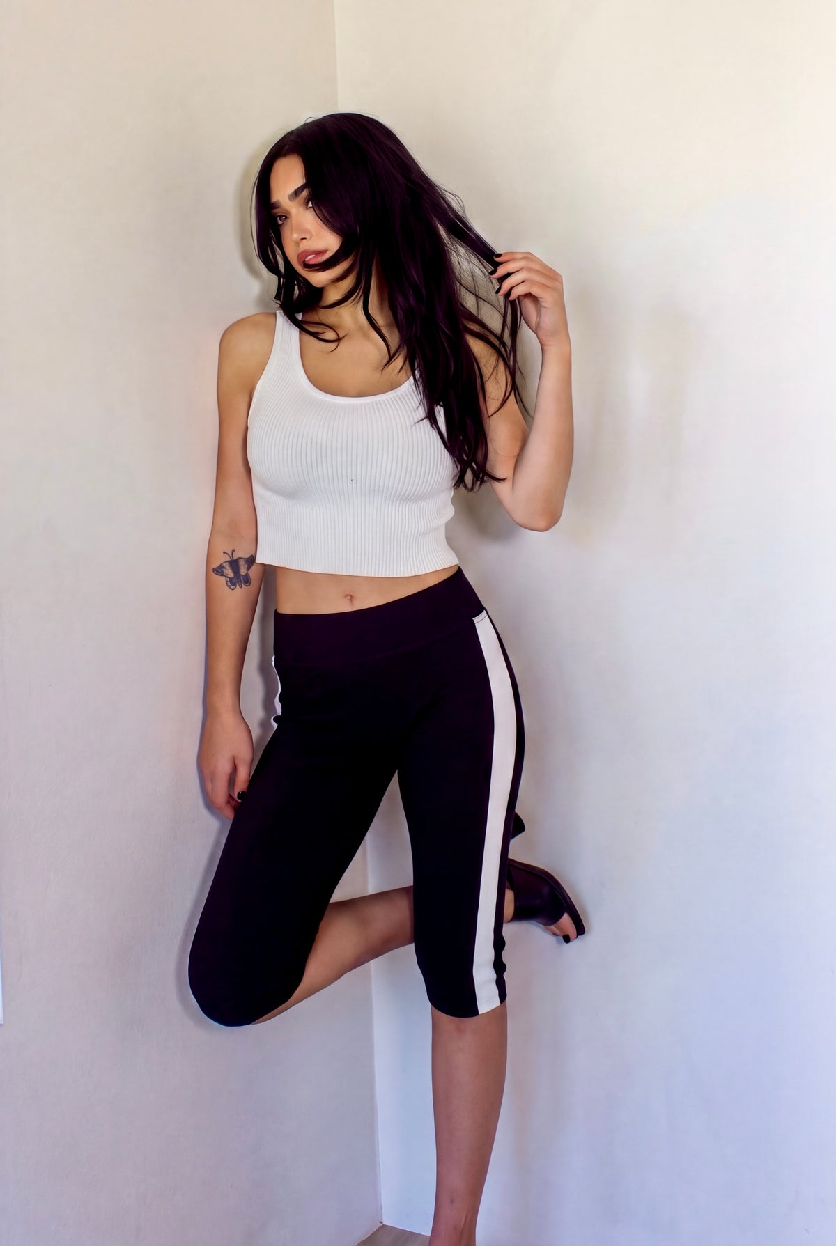 The Contour Crop Tank 3D-engineered rib knit - porcelain white - designed and made by The Knit House LA
