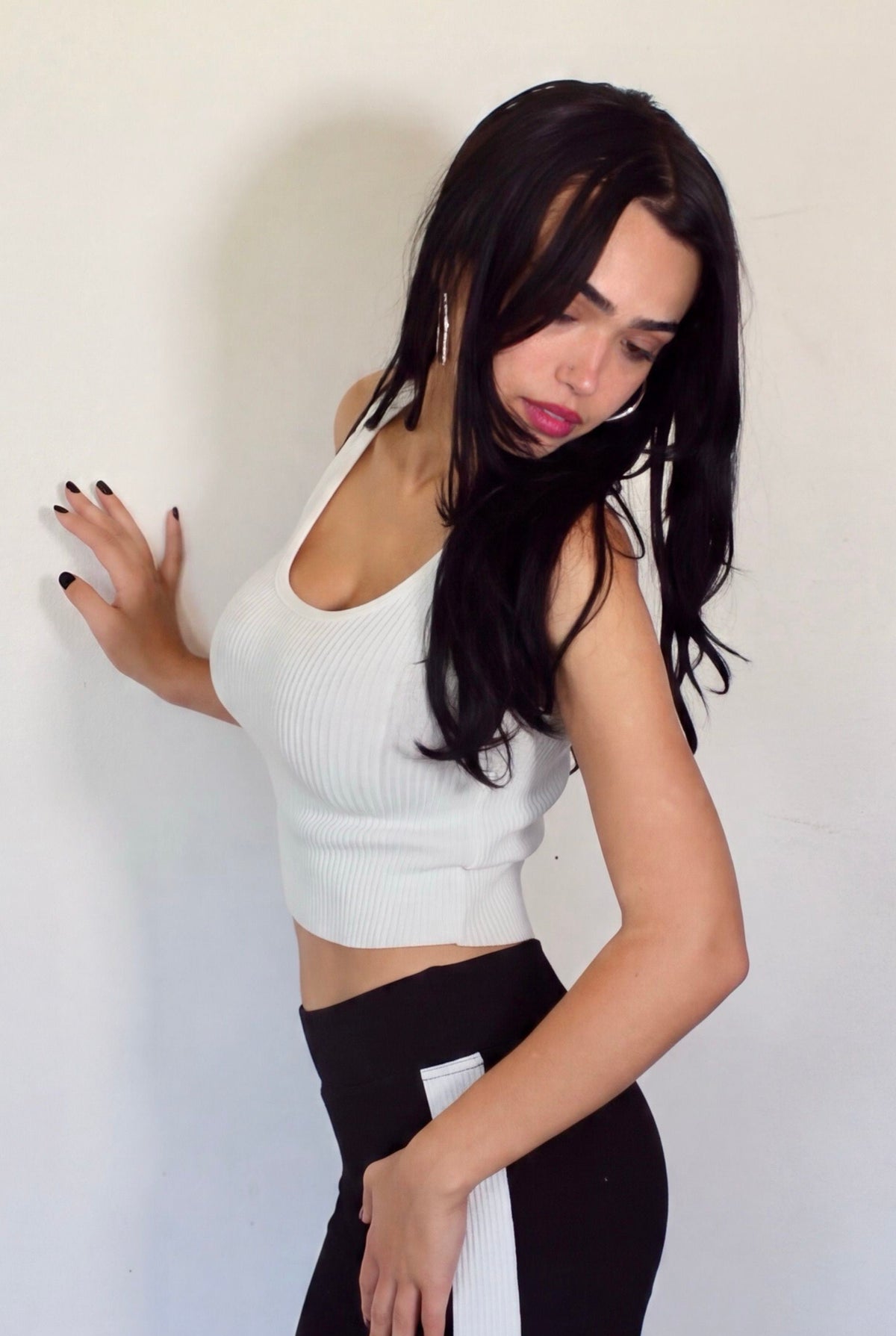 The Contour Crop Tank rib knit - porcelain white - designed and made by The Knit House LA
