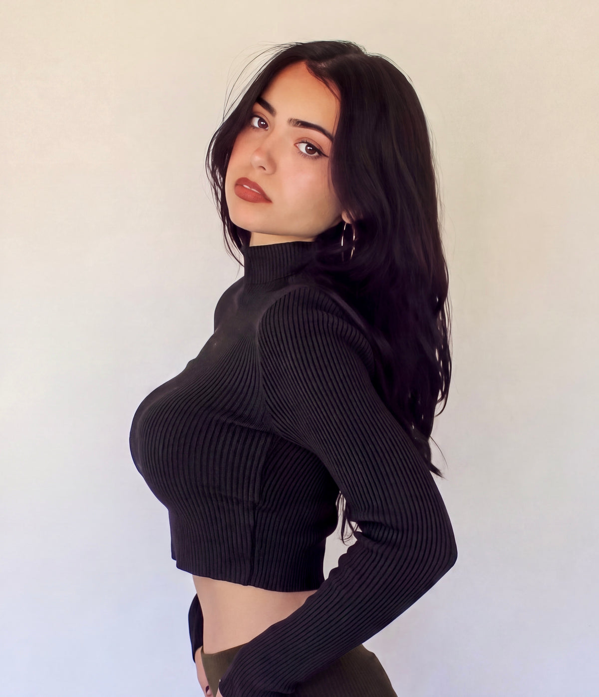 The Form Crop Long Sleeve rib knit - ink black - designed and made by The Knit House LA