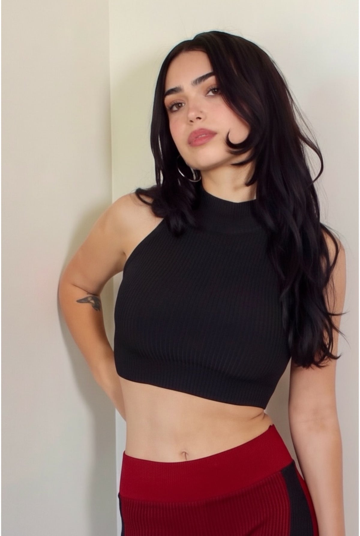 The Form Crop Shell rib knit - ink black - designed and made by The Knit House LA