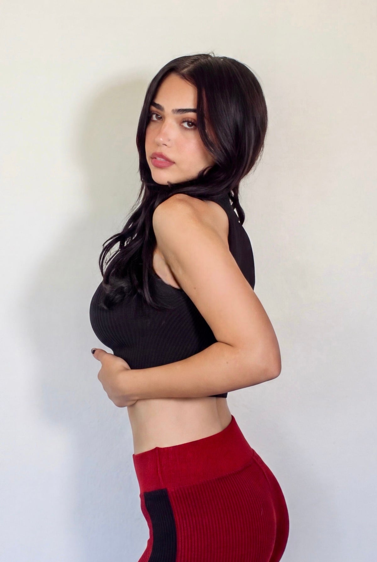 The Form Crop Shell rib knit - ink black - designed and made by The Knit House LA