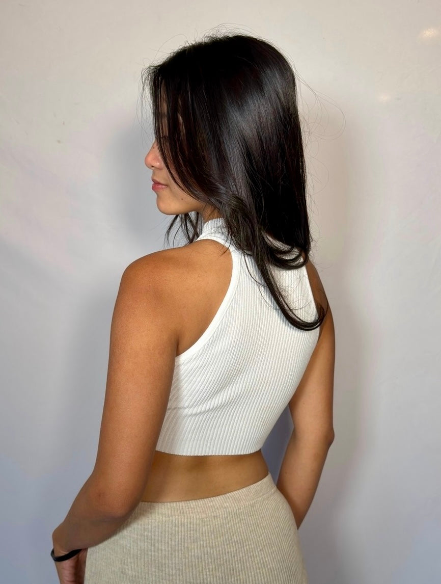 The Form Crop Shell rib knit - porcelain white - designed and made by The Knit House LA