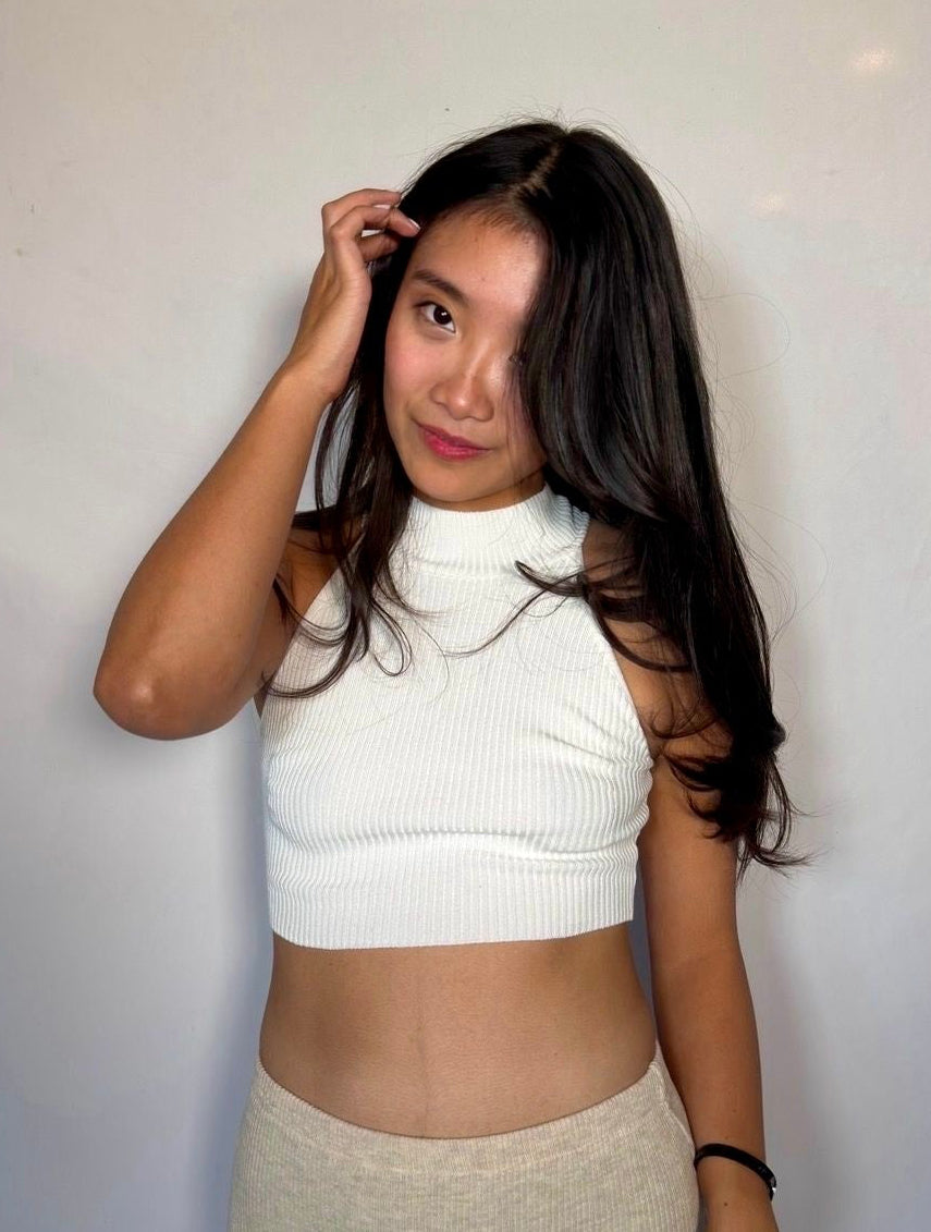The Form Crop Shell rib knit - porcelain white - designed and made by The Knit House LA