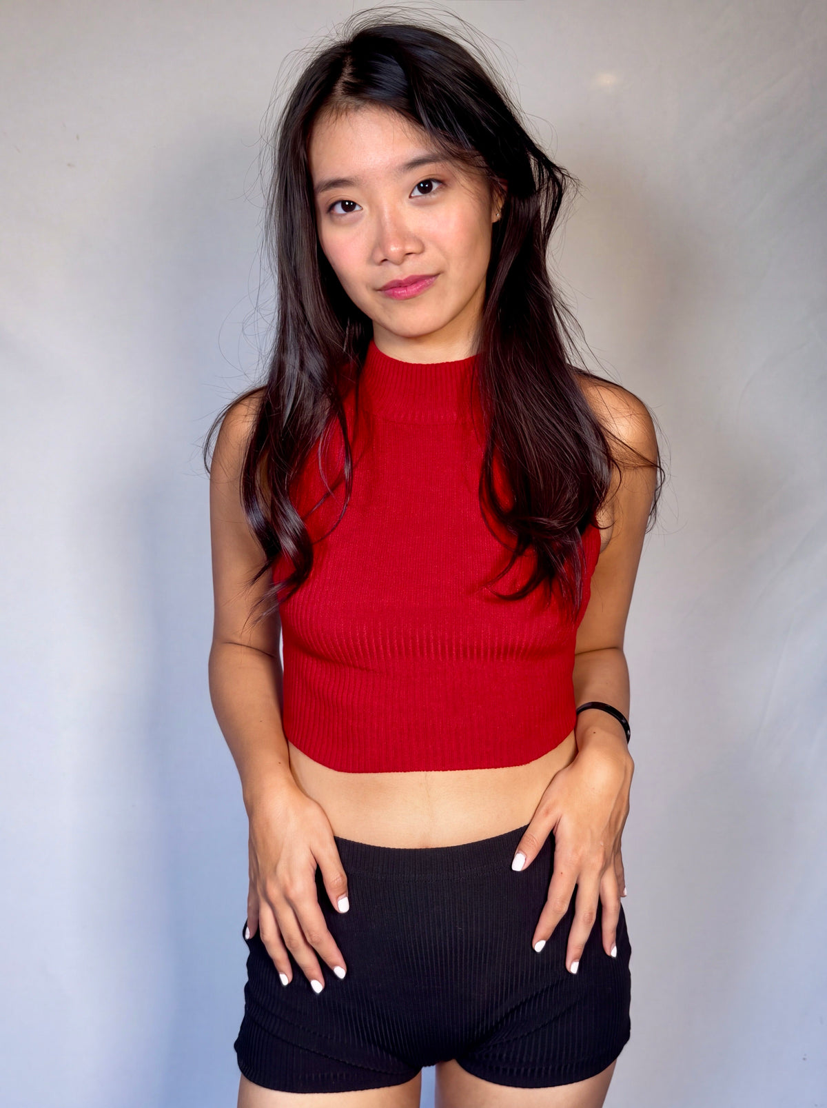 The Form Crop Shell rib knit - signature red - designed and made by The Knit House LA