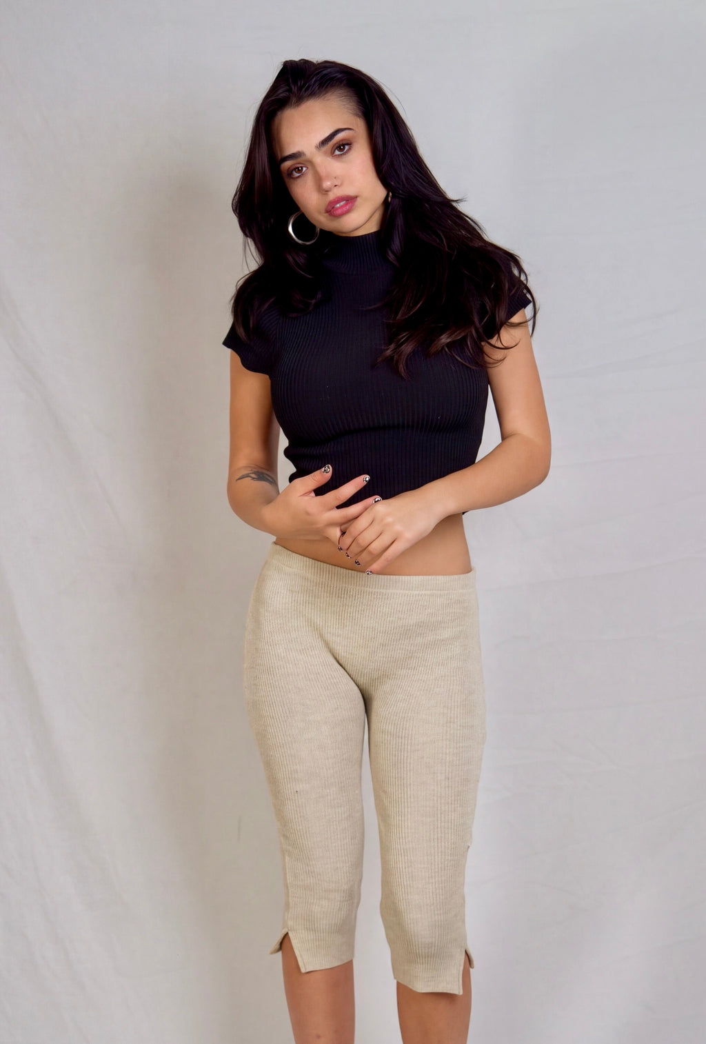 The Form Crop Short Sleeve rib knit - ink black - designed and made by The Knit House LA