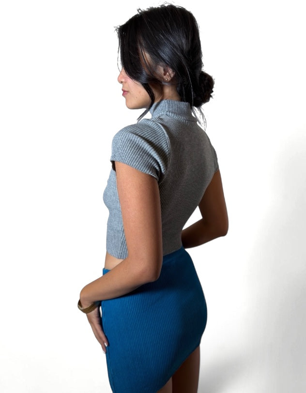 The Form Crop Short Sleeve rib knit - mist grey - designed and made by The Knit House LA