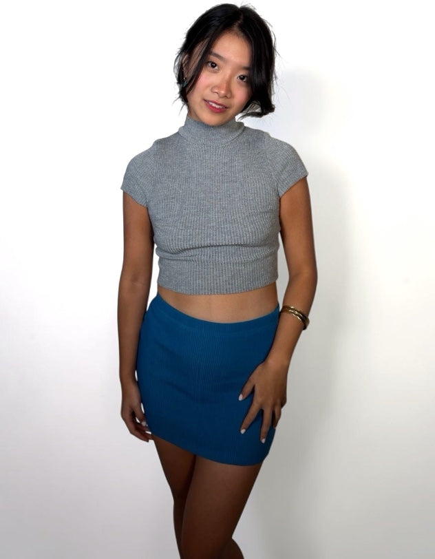 The Form Crop Short Sleeve rib knit - mist grey - designed and made by The Knit House LA