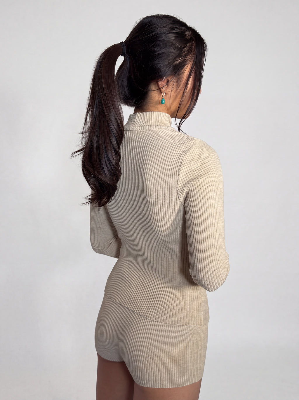 The Form Long Sleeve rib knit - drift beige - designed and made by The Knit House LA
