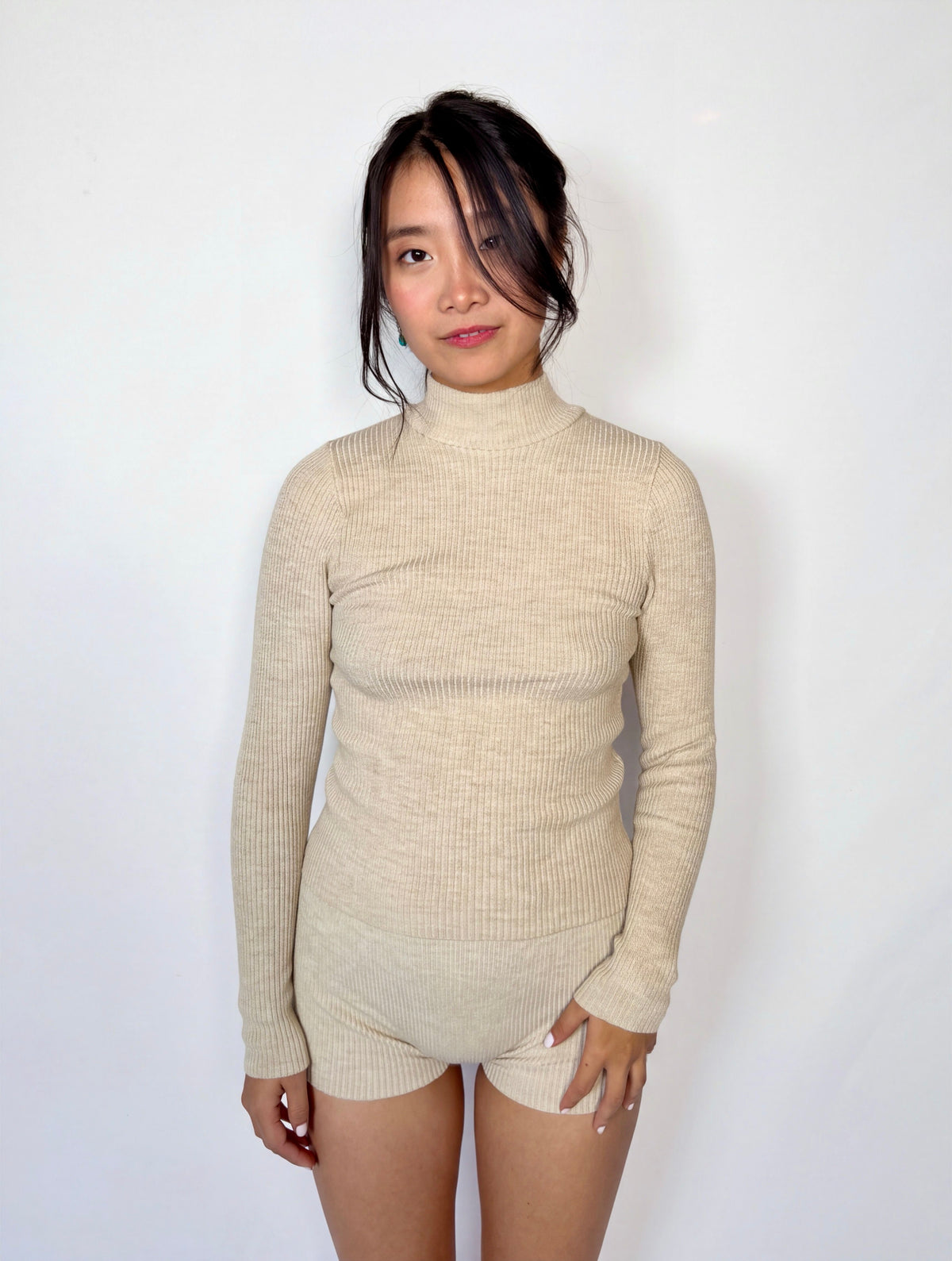 The Form Long Sleeve rib knit - drift beige - designed and made by The Knit House LA