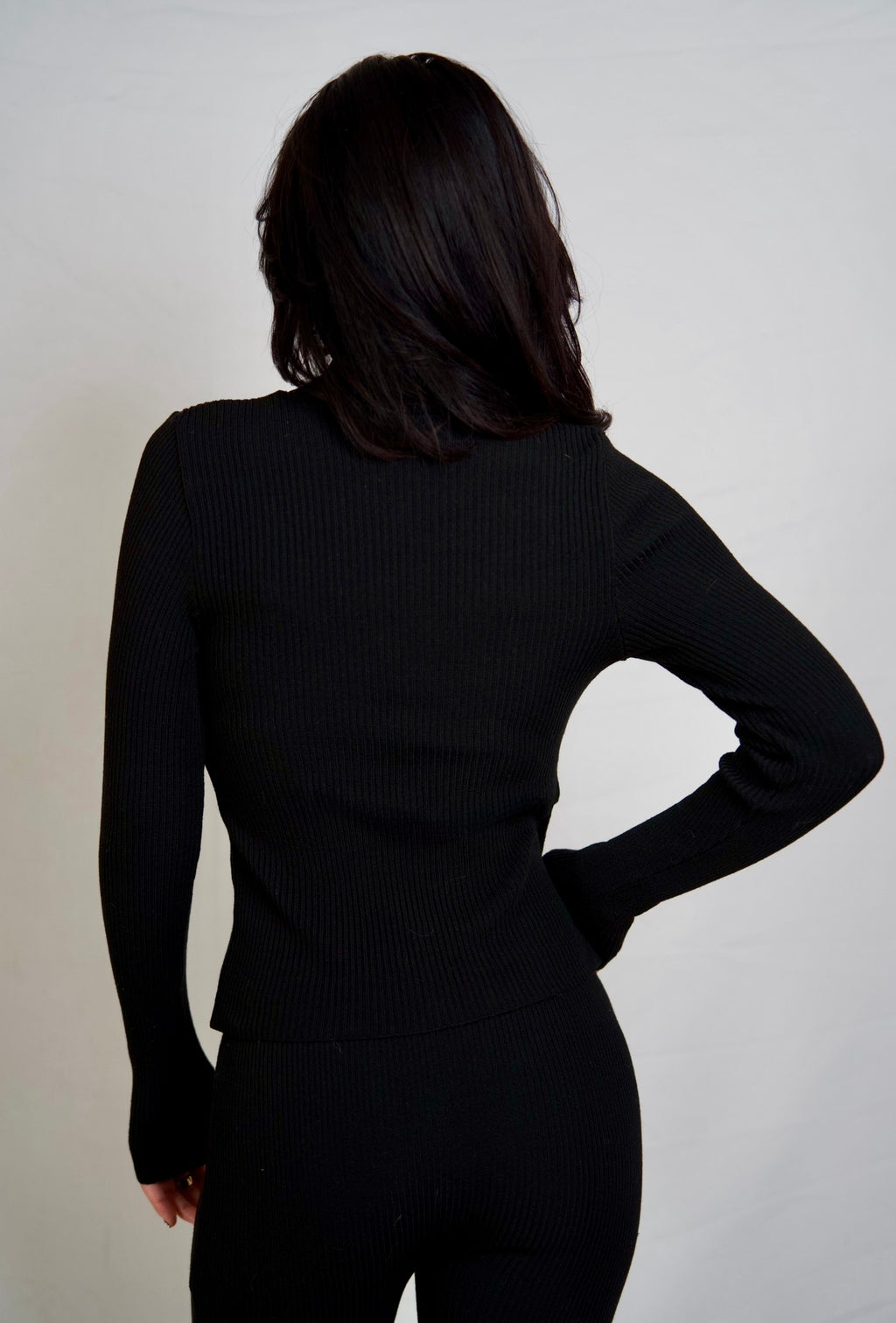 The Form Long Sleeve rib knit - ink black - designed and made by The Knit House LA