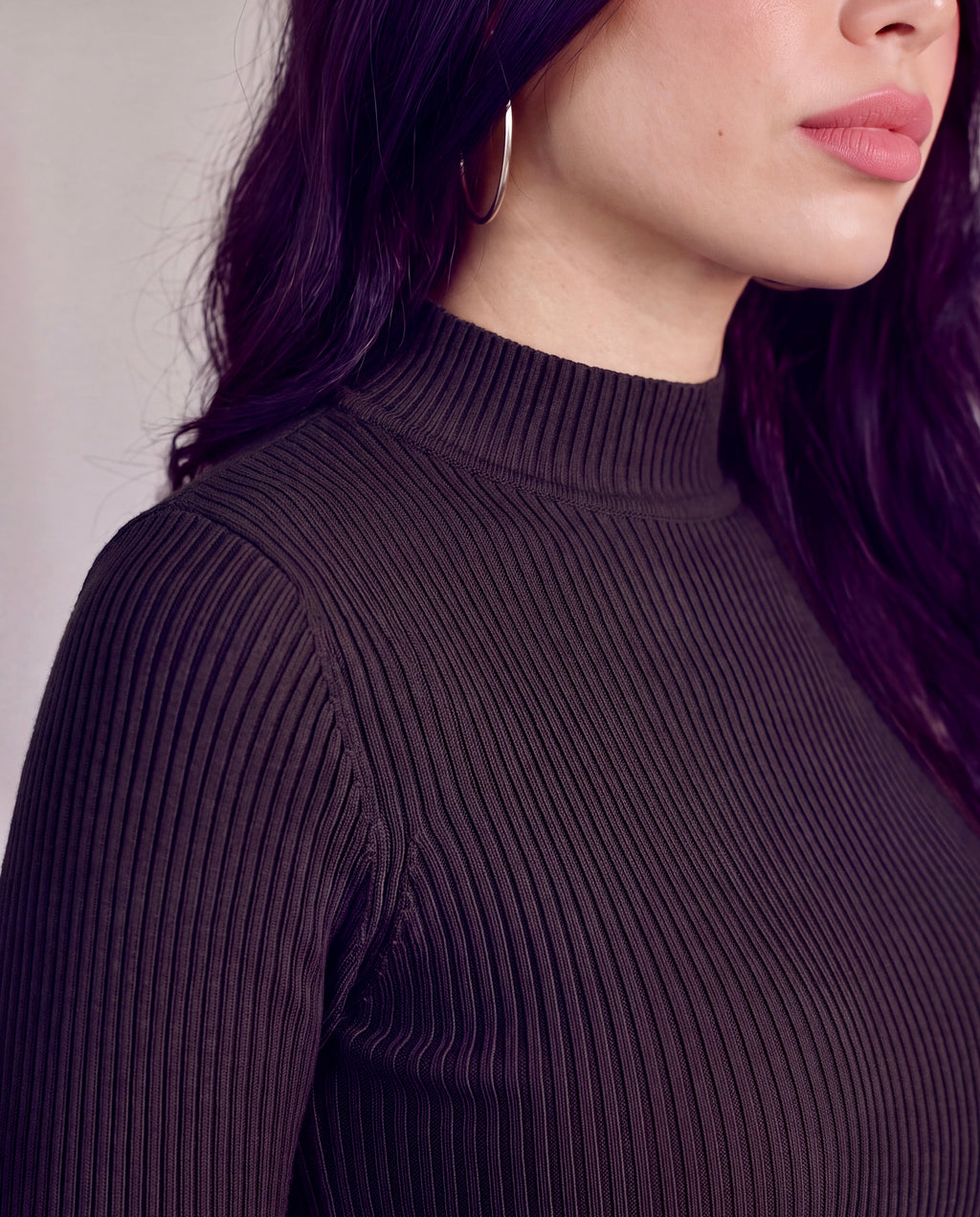 The Form Crop Long Sleeve rib knit - ink black - designed and made by The Knit House LA
