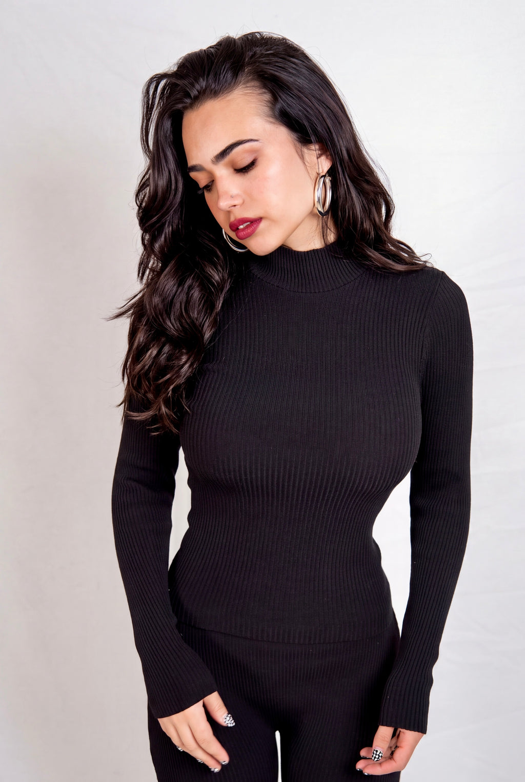 The Form Long Sleeve rib knit - ink black - designed and made by The Knit House LA