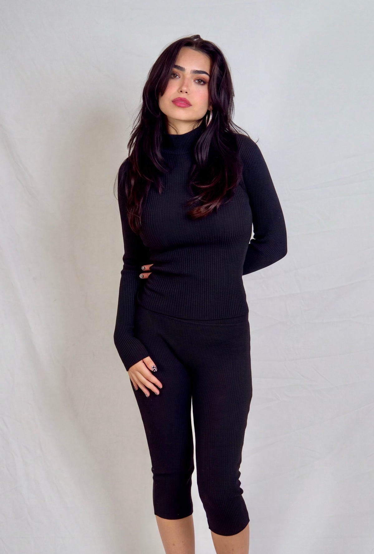The Form Long Sleeve rib knit - ink black - designed and made by The Knit House LA