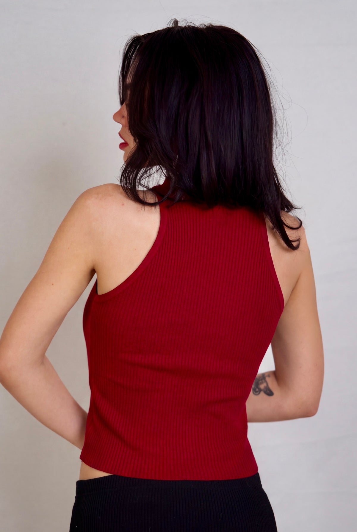 The Form Shell rib knit - brick red - designed and made by The Knit House LA