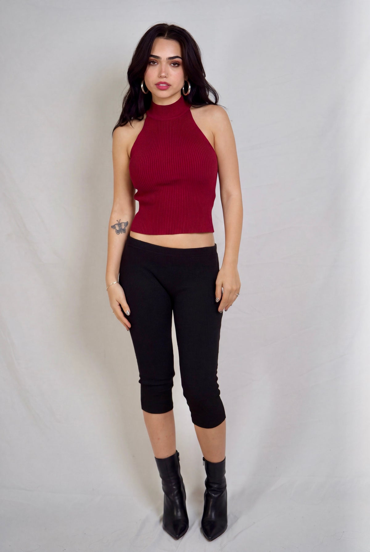 The Form Shell rib knit - brick red - designed and made by The Knit House LA