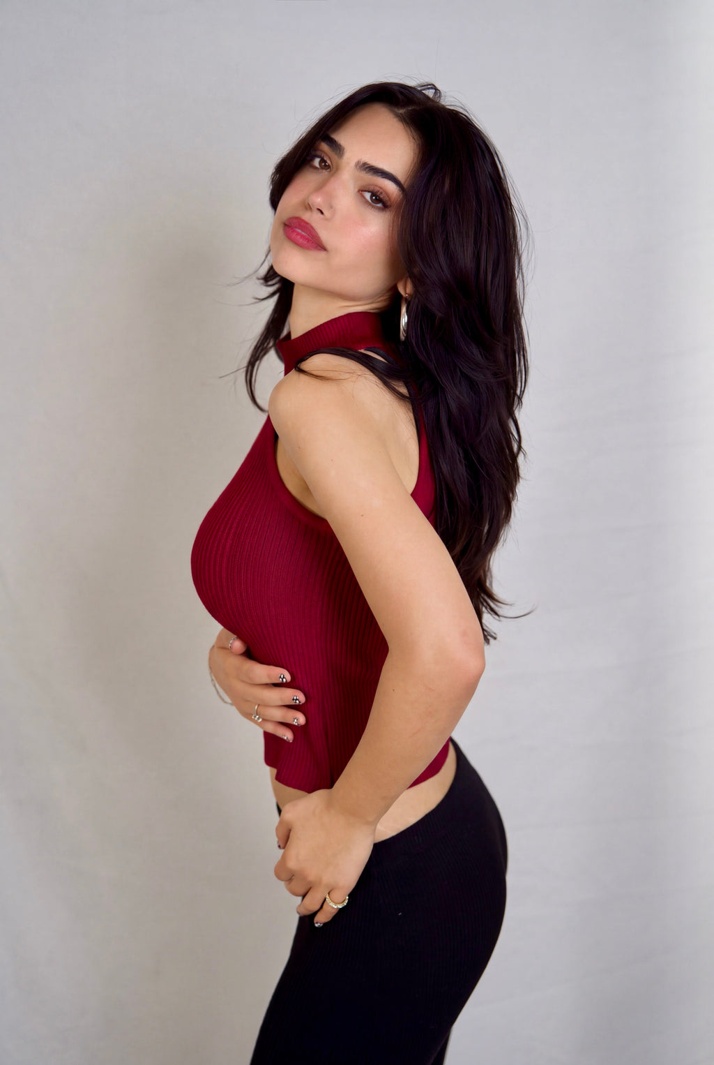 The Form Shell rib knit - brick red - designed and made by The Knit House LA