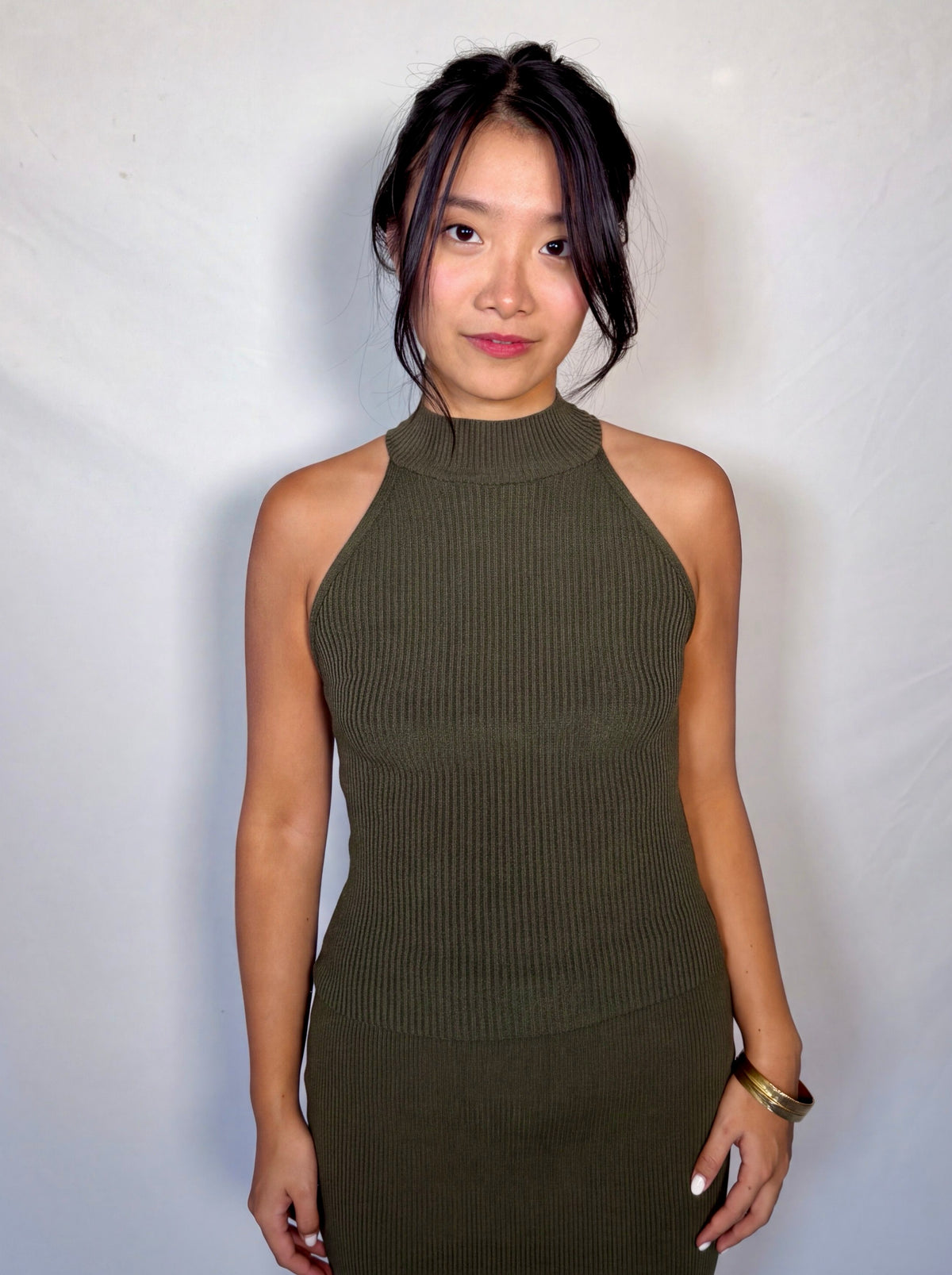 The Form Shell rib knit - combat green - designed and made by The Knit House LA