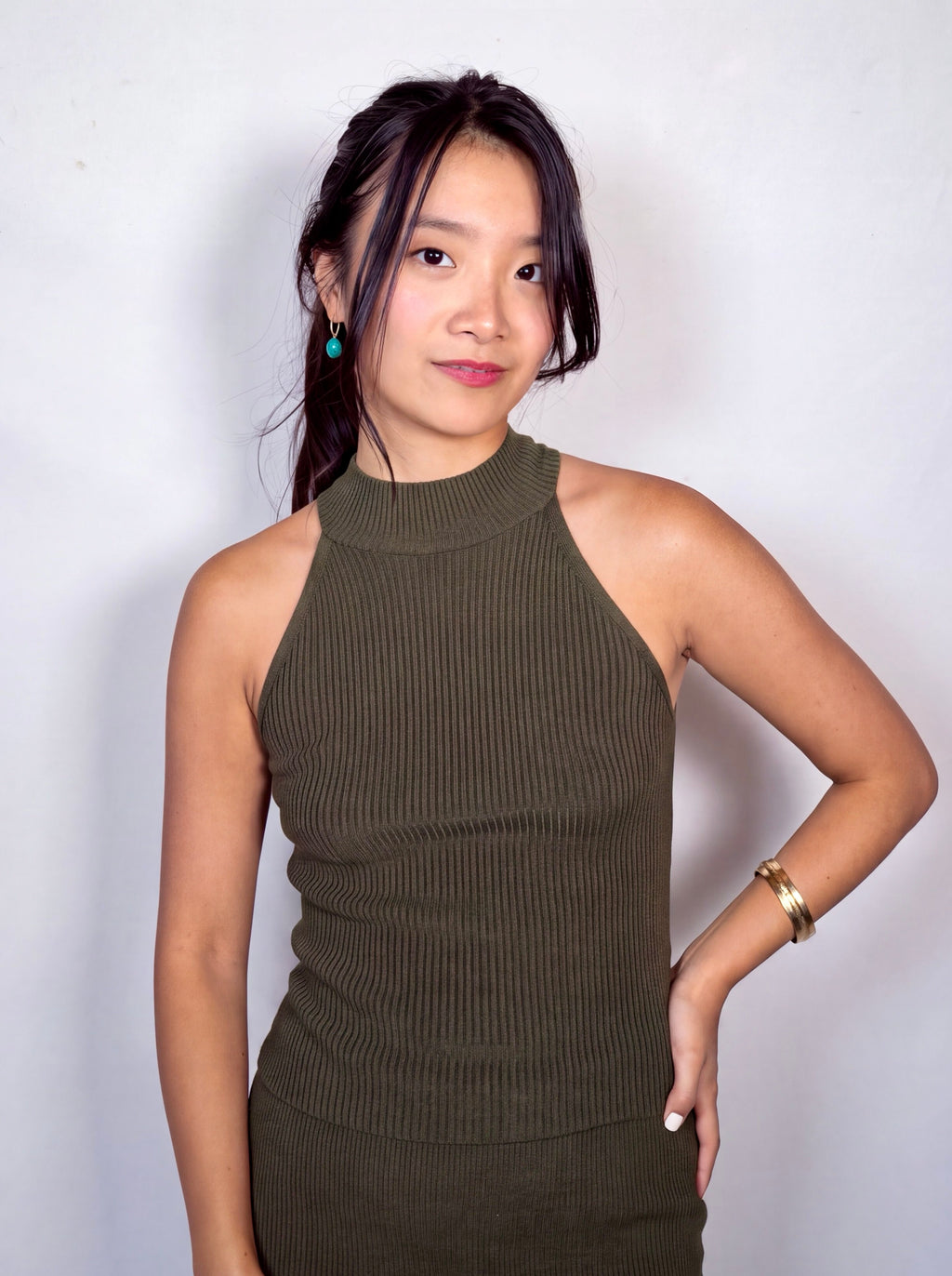 The Form Shell rib knit - combat green - designed and made by The Knit House LA