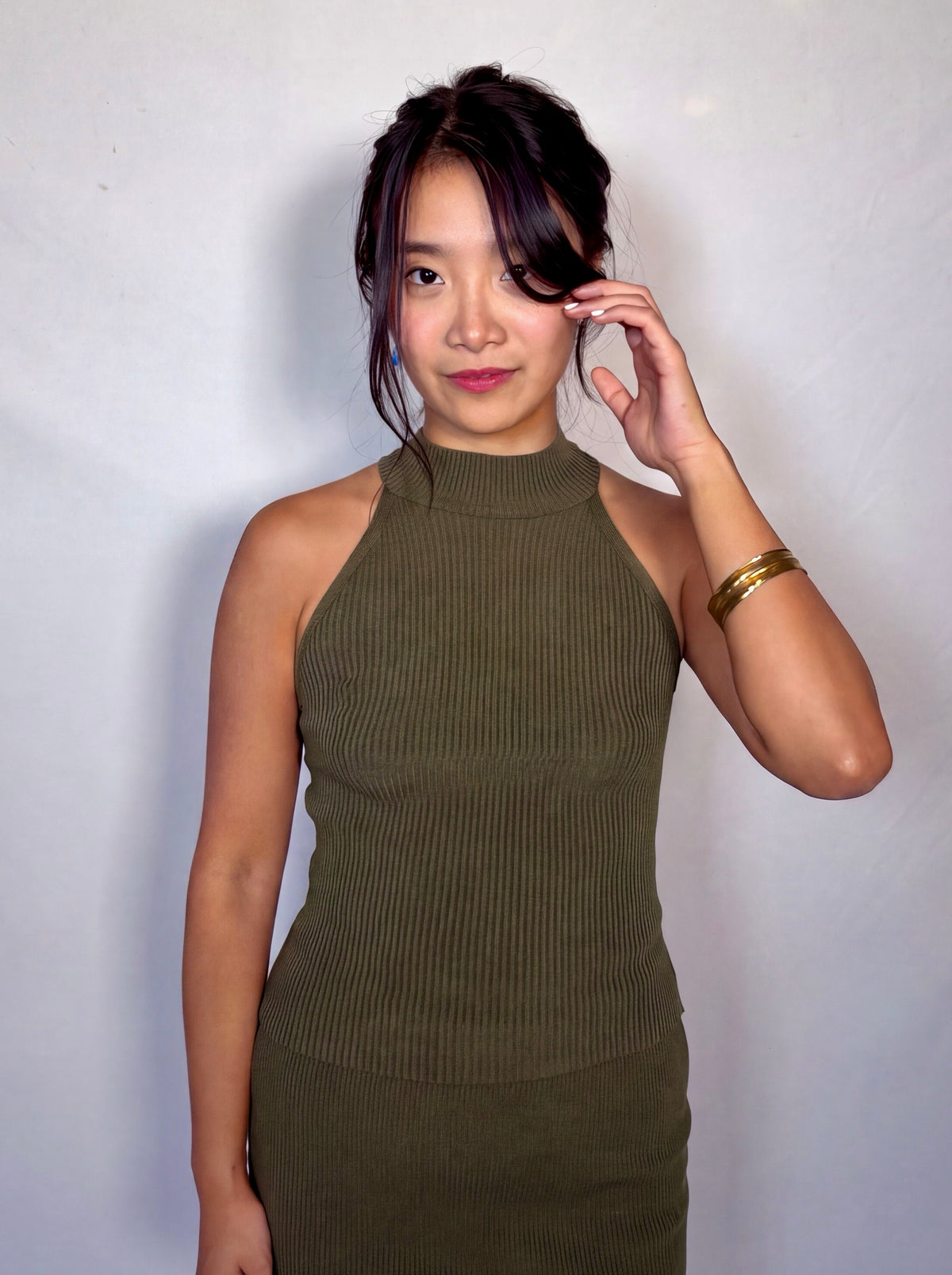 The Form Shell rib knit - combat green - designed and made by The Knit House LA
