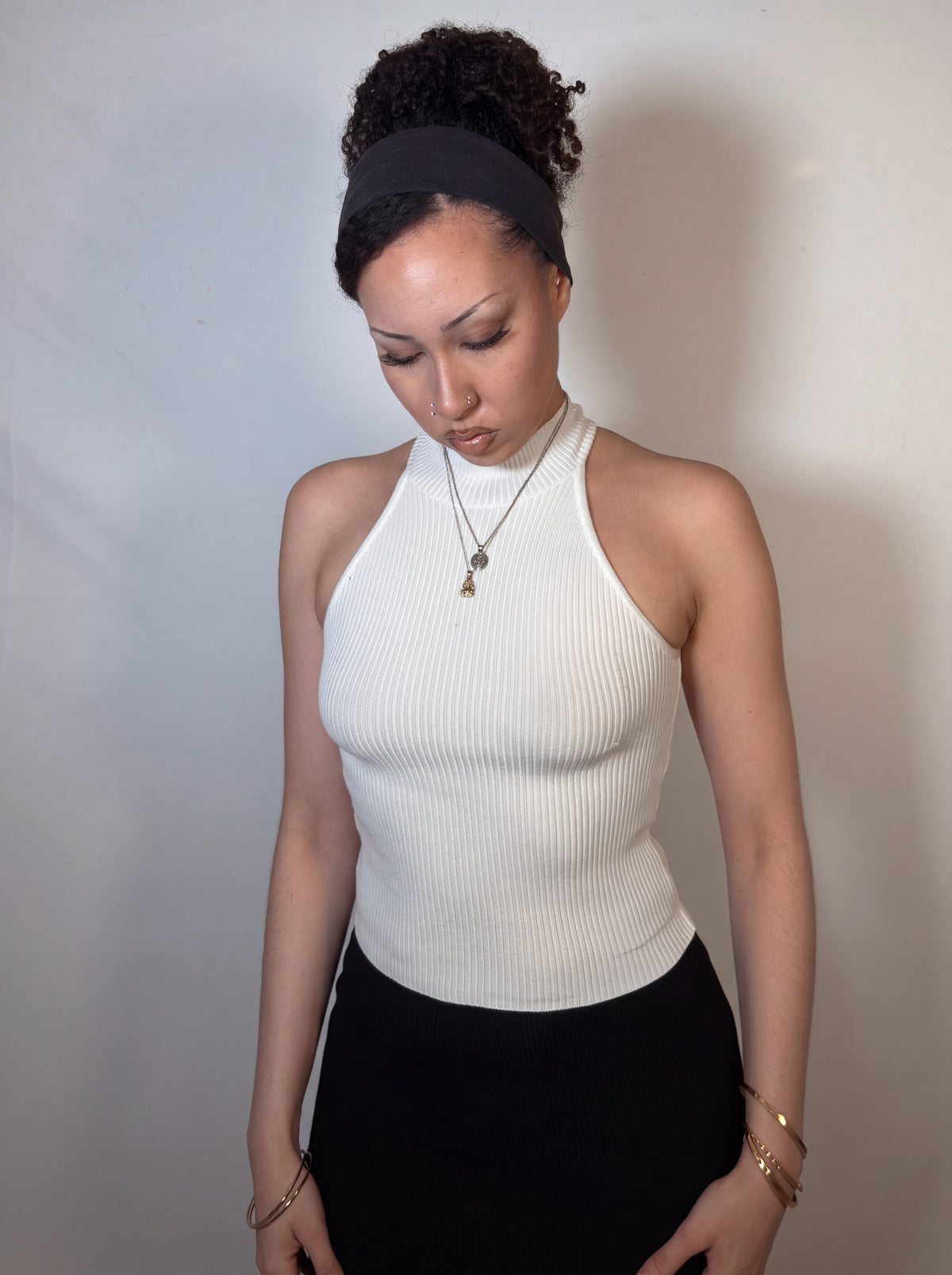 The Form Shell rib knit - porcelain white - designed and made by The Knit House LA