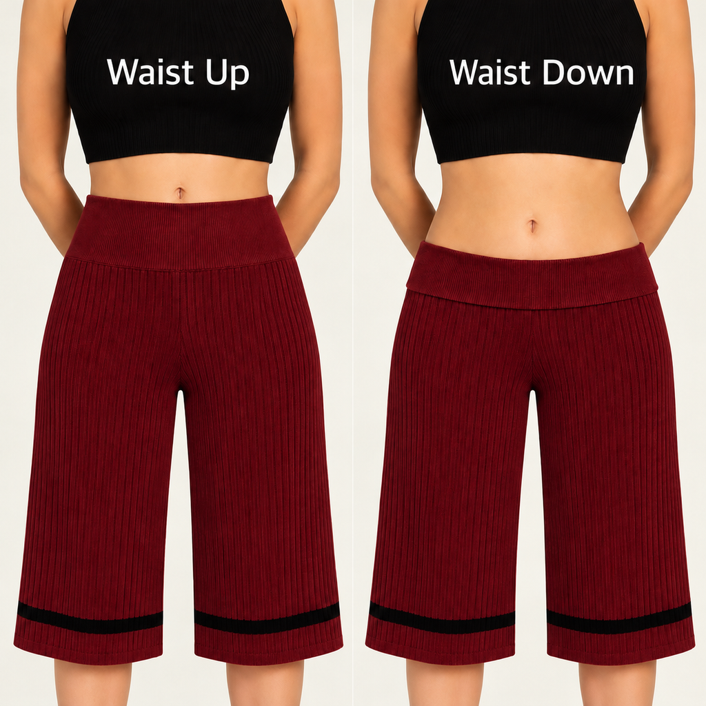 Frame Wide Leg Capri rib knit - brick red - designed and made by The Knit House LA