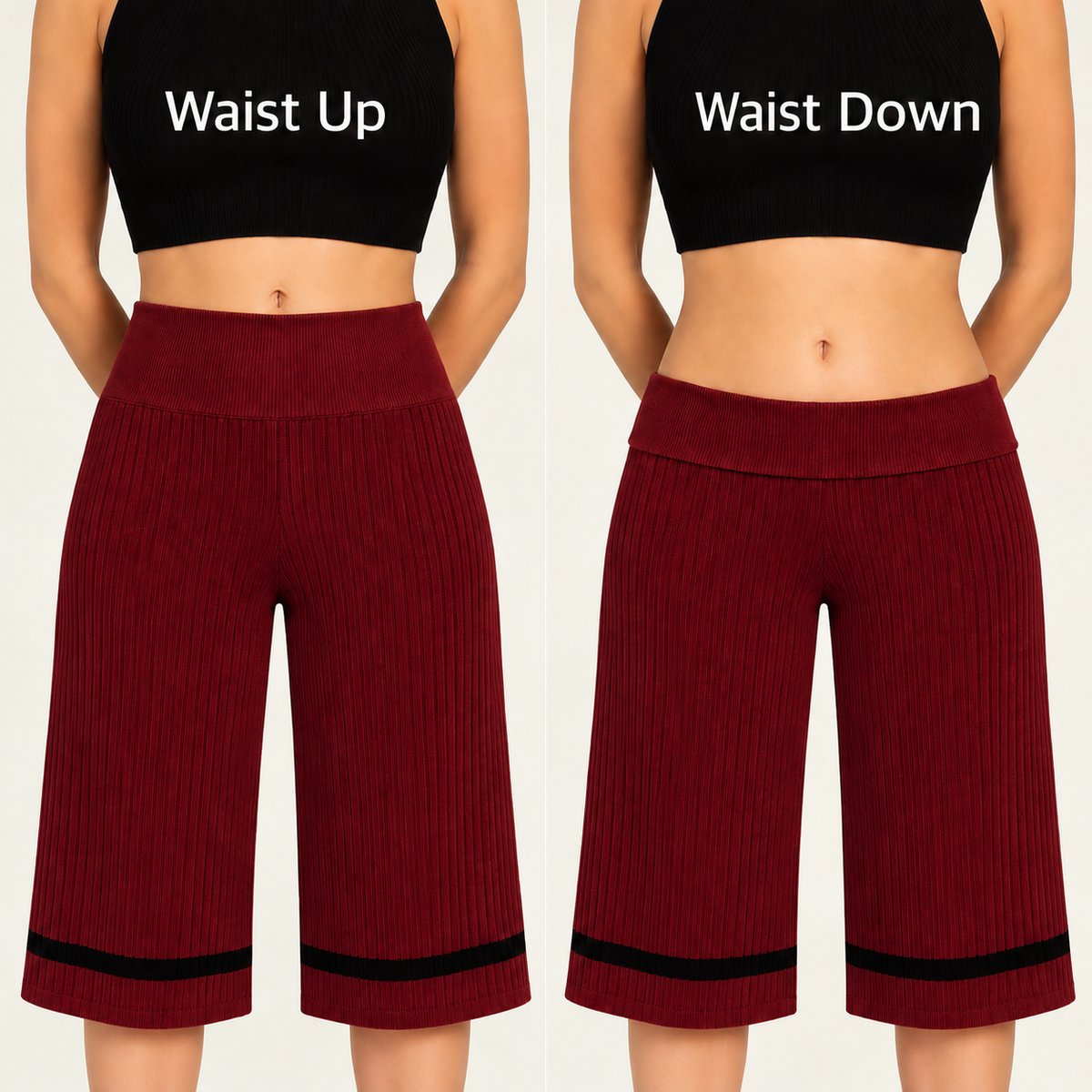 Frame Wide Leg Capri rib knit - brick red - designed and made by The Knit House LA