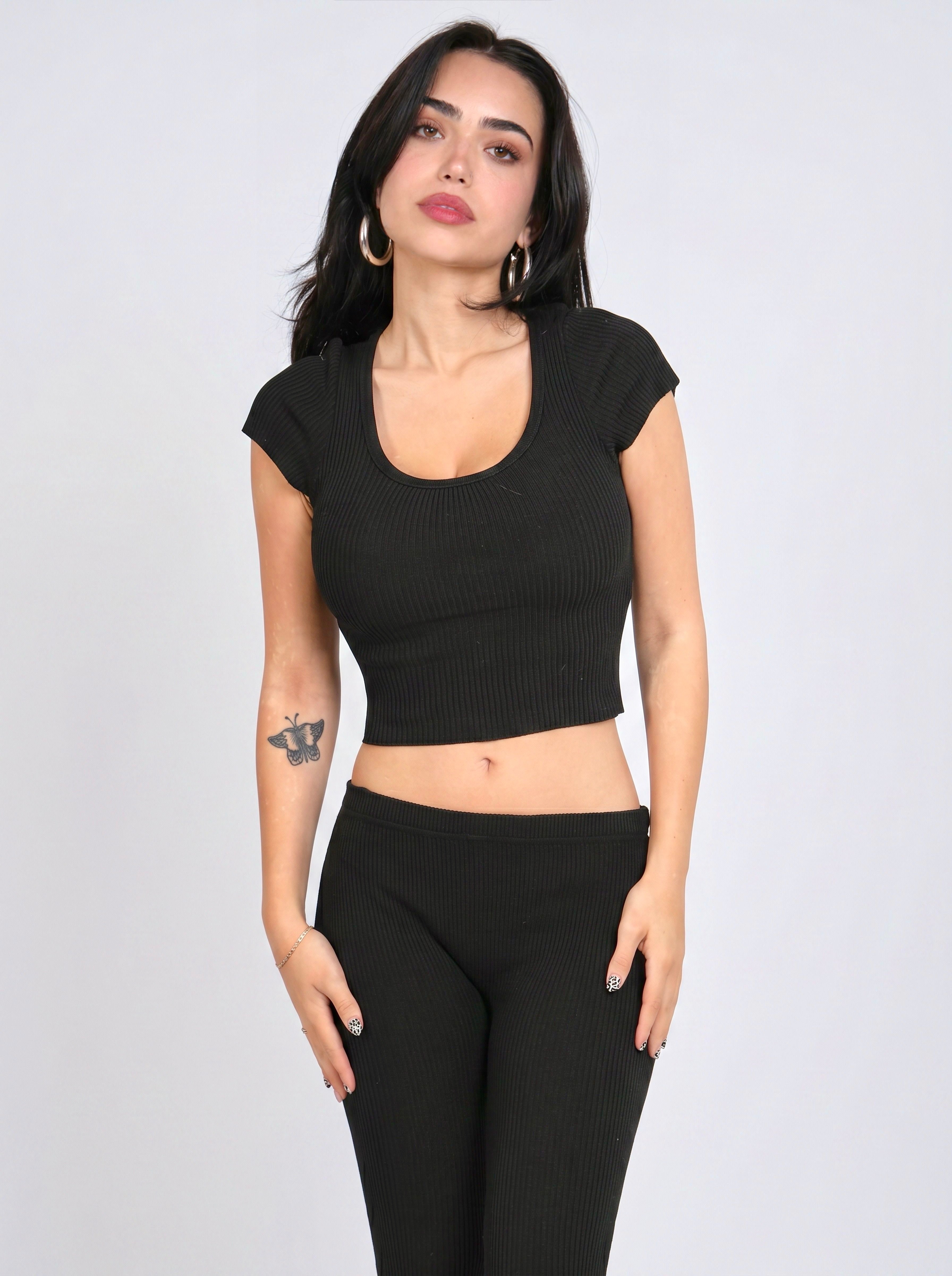 The Contour Crop Short Sleeve — Ink