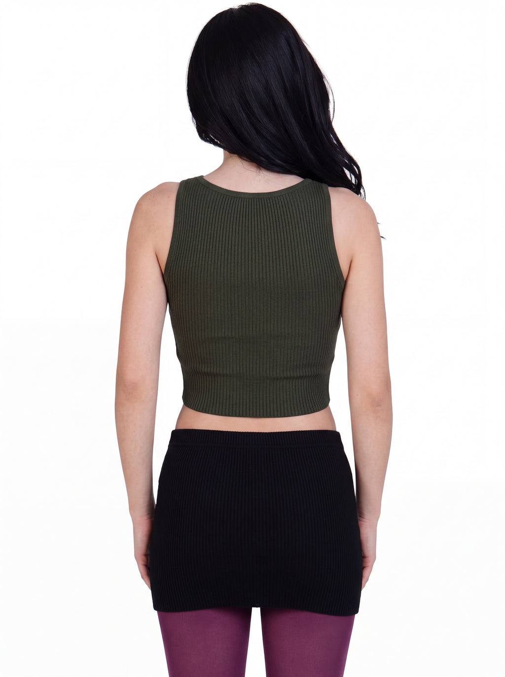 The Contour Crop Tank sculpted knit - combat green - designed and made by The Knit House LA