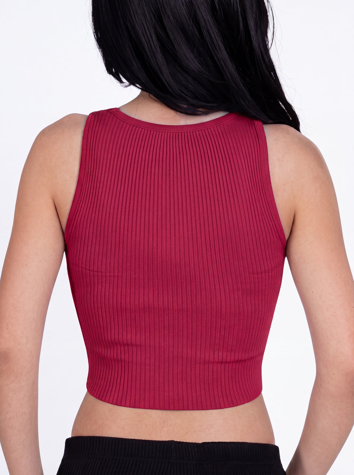 The Contour Crop Tank sculpted knit - brick red - designed and made by The Knit House LA