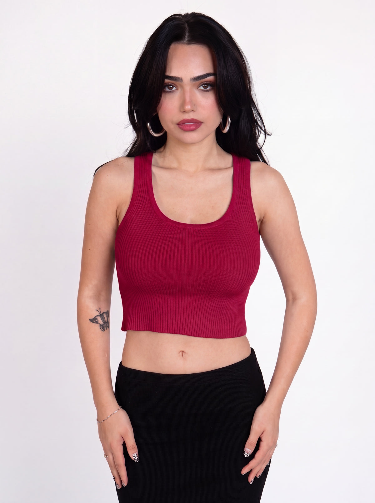 The Contour Crop Tank sculpted knit - brick red - designed and made by The Knit House LA