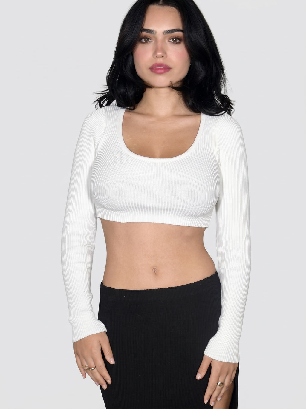 The Contour Crop Long Sleeve — Porcelain