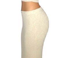 Side view of beige rib knit pencil skirt by The Knit House LA