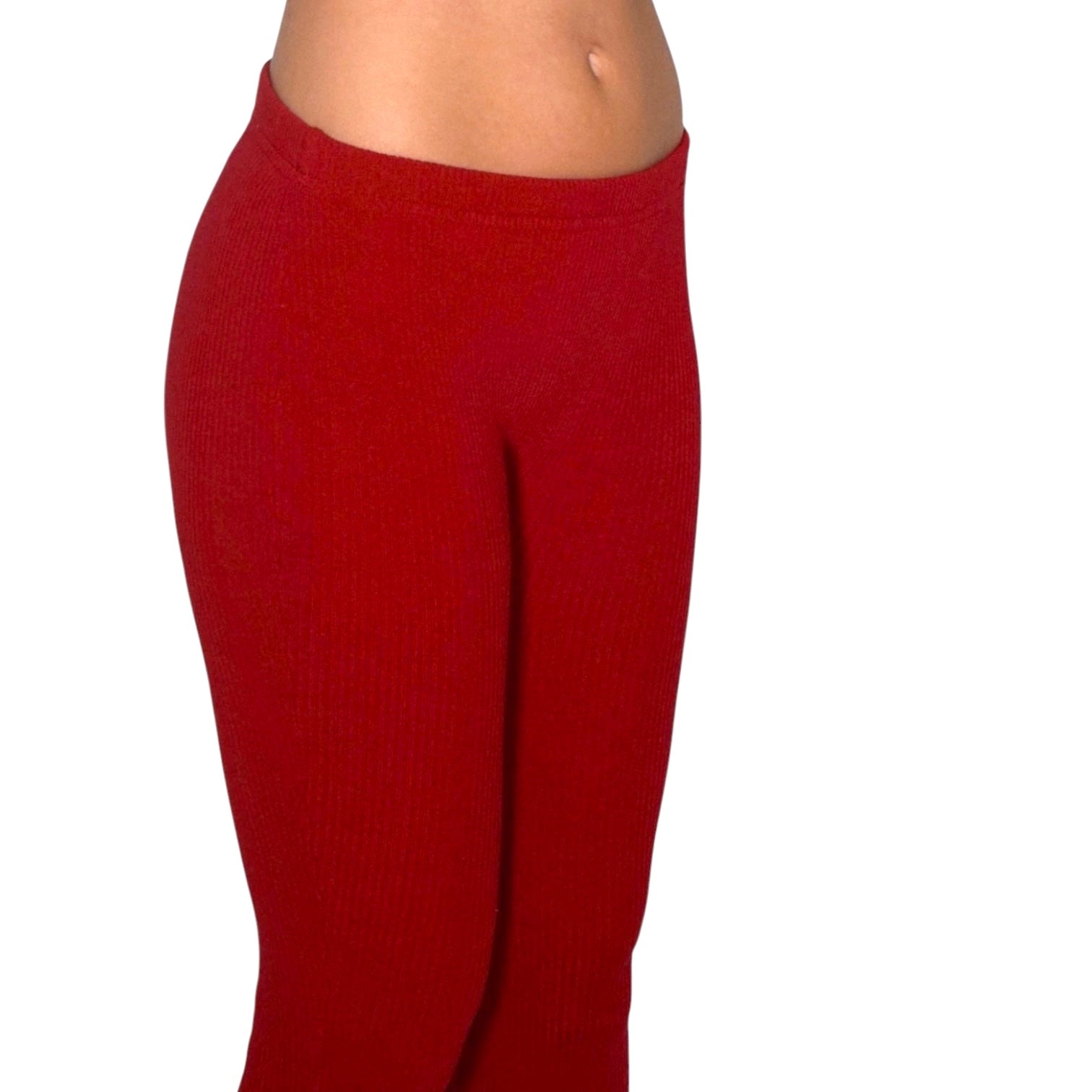 Torso view of red knit Capri pant by The Knit House LA