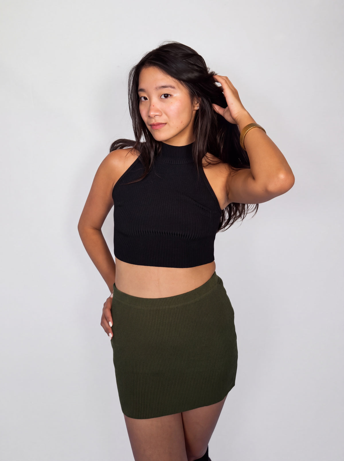 The Sculpt Mini rib knit - combat green - designed and made by The Knit House LA