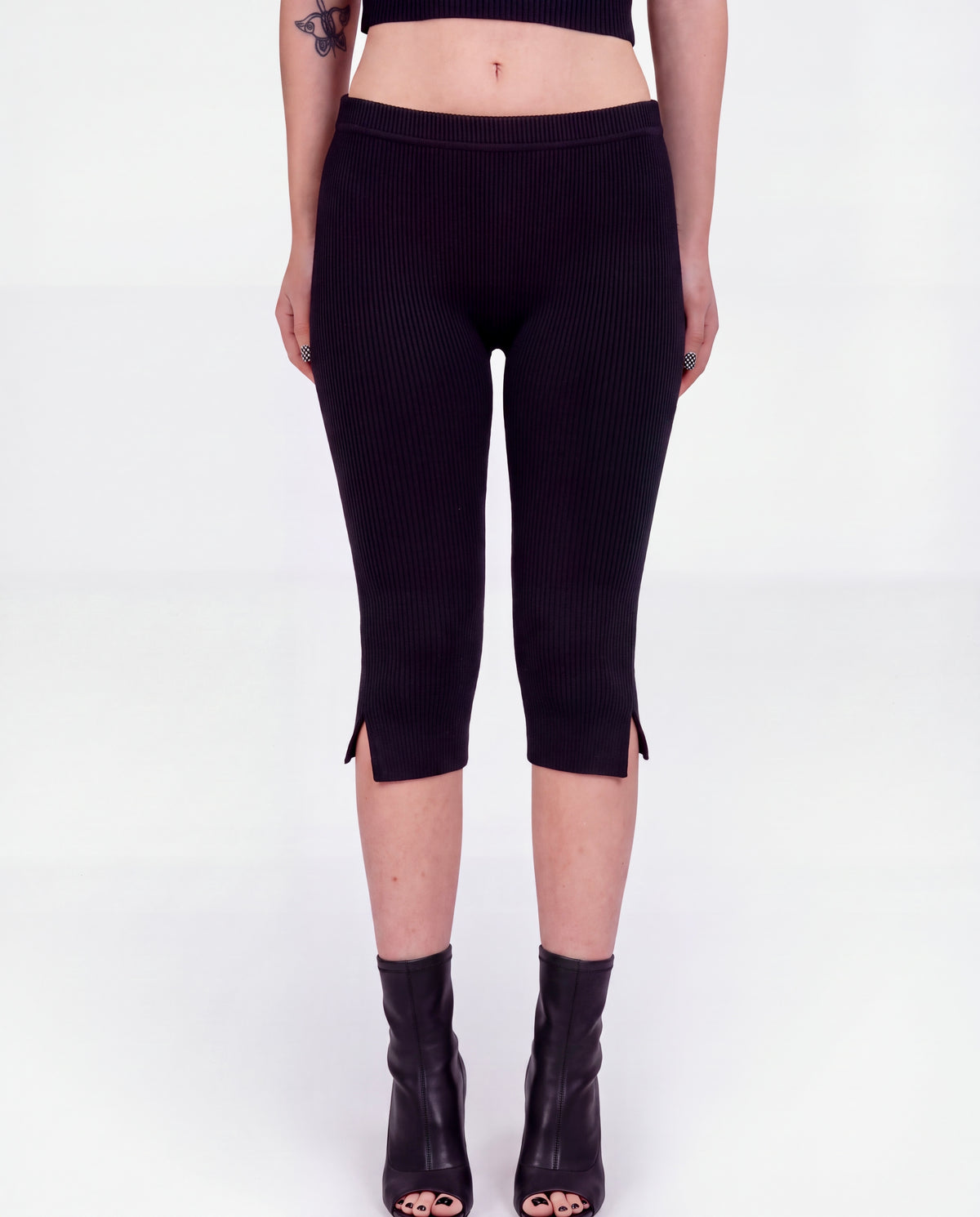 The Sculpt Slit Capri rib knit - ink black - designed and made by The Knit House LA