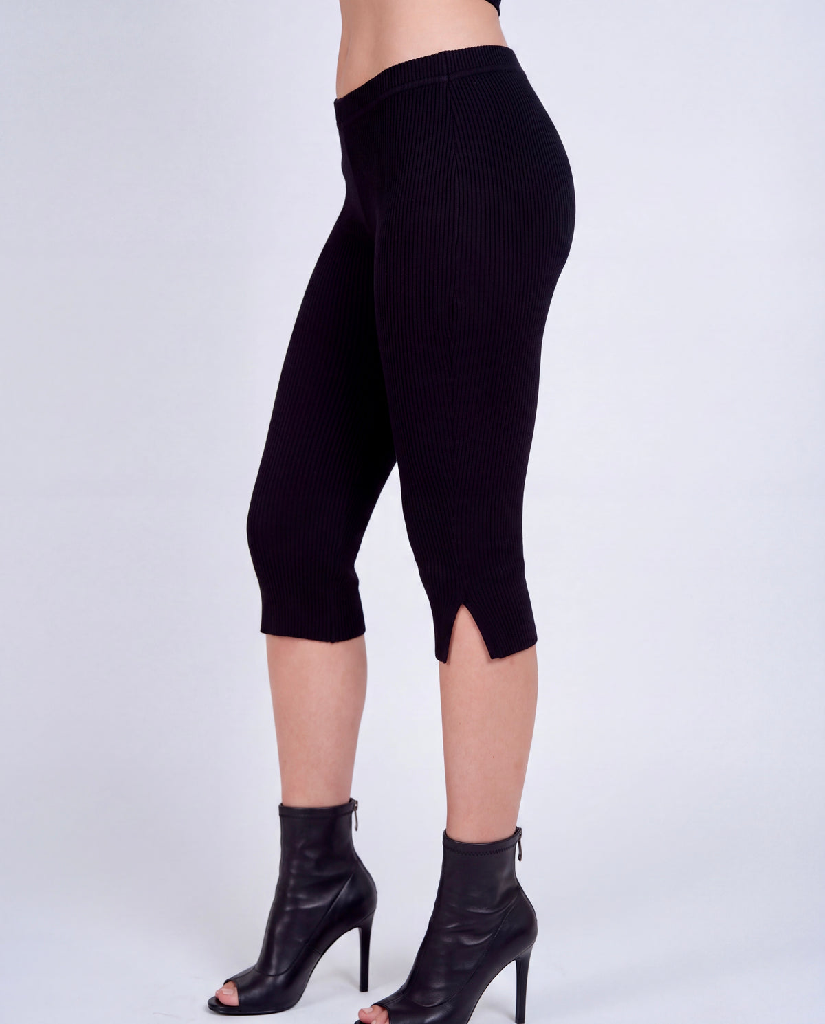 The Sculpt Slit Capri rib knit - ink black - designed and made by The Knit House LA