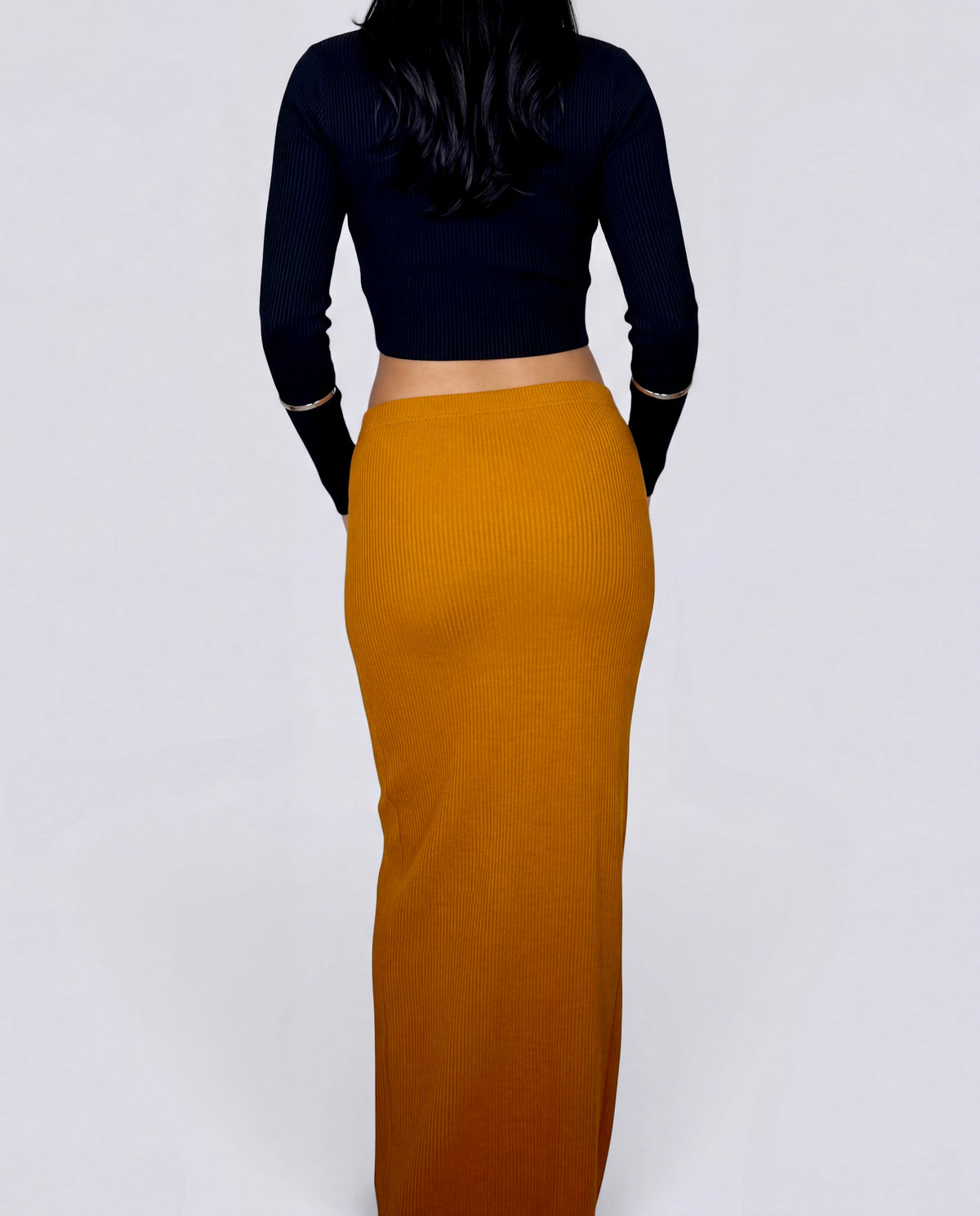 The Sculpt Tube Skirt rib knit - dijon mustard - designed and made by The Knit House LA