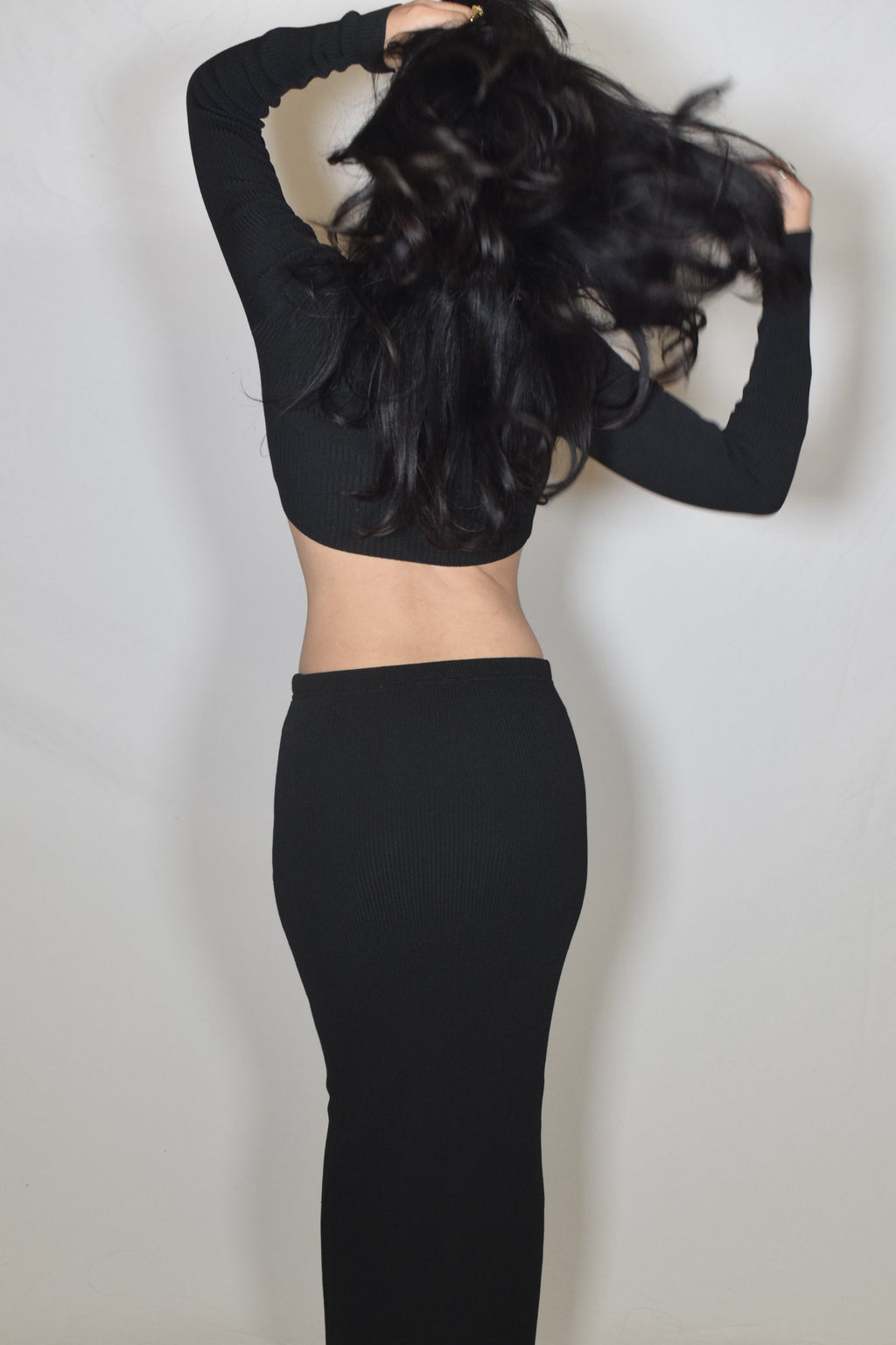 The Sculpt Tube Skirt rib knit - ink black - designed and made by The Knit House LA