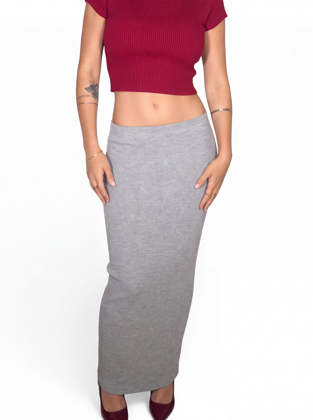 The Sculpt Tube Skirt rib knit - mist grey - designed and made by The Knit House LA