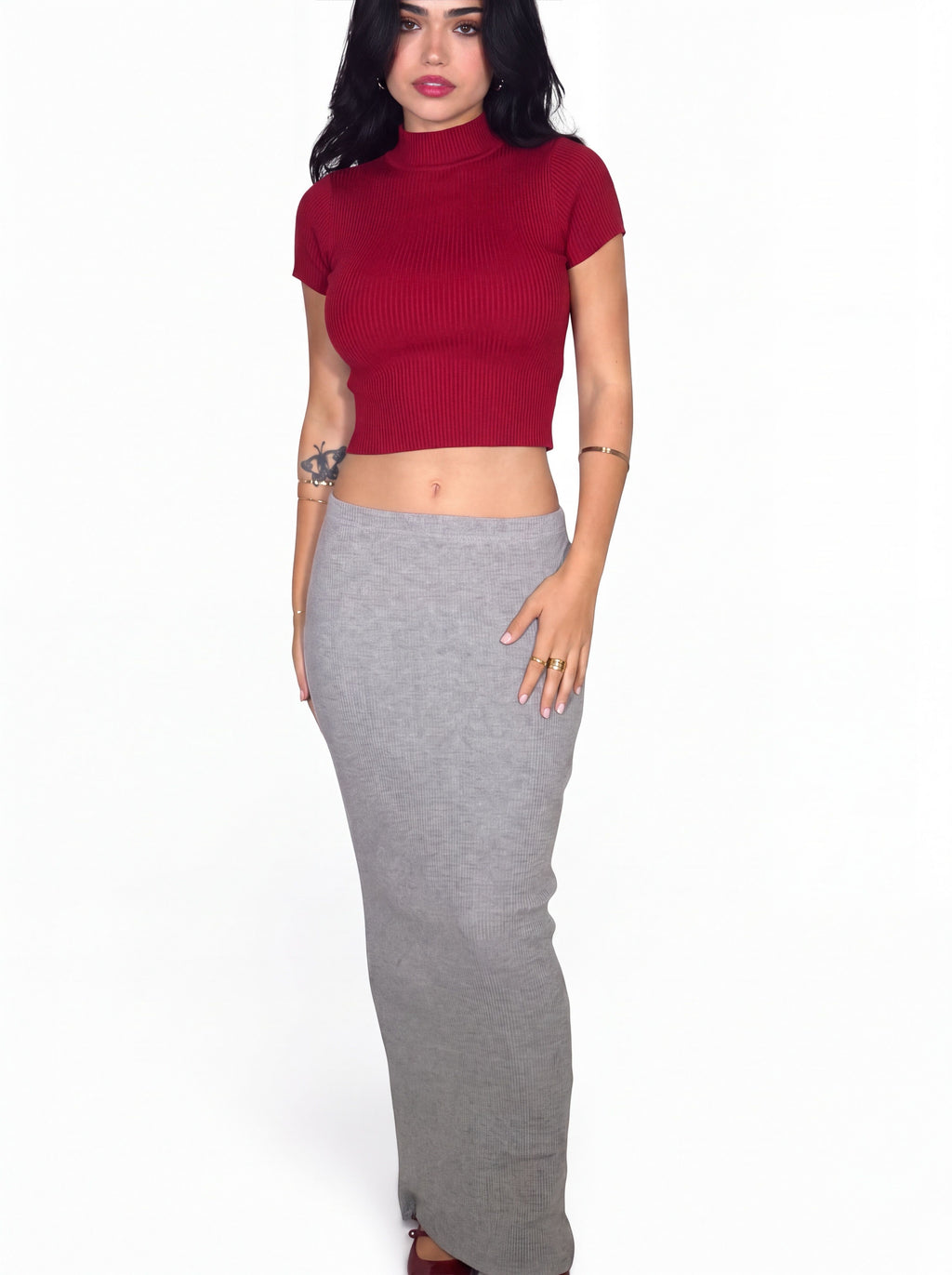 The Sculpt Tube Skirt rib knit - mist grey - designed and made by The Knit House LA
