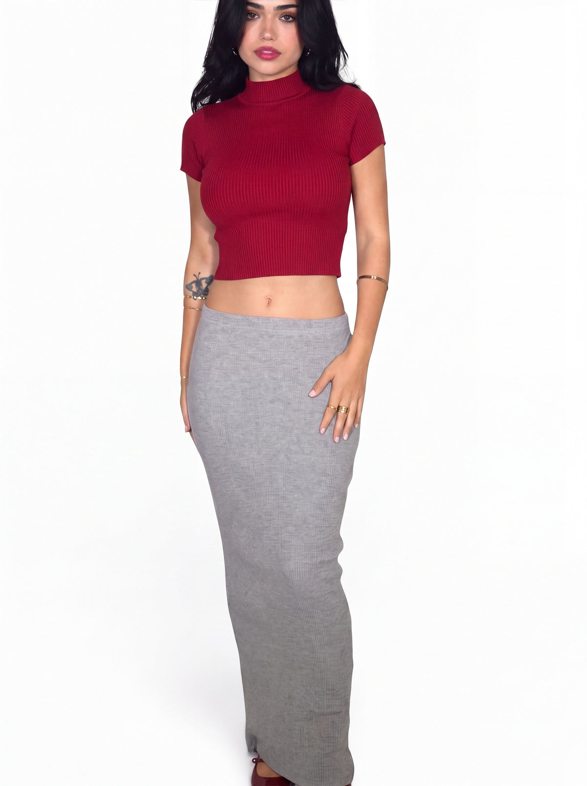 The Sculpt Tube Skirt rib knit - mist grey - designed and made by The Knit House LA