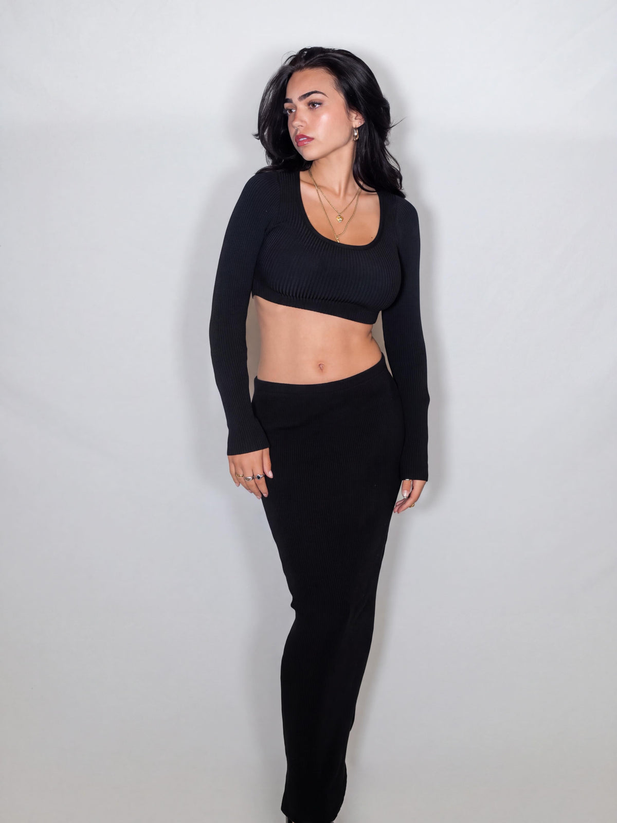 The Sculpt Tube Skirt rib knit - ink black - designed and made by The Knit House LA