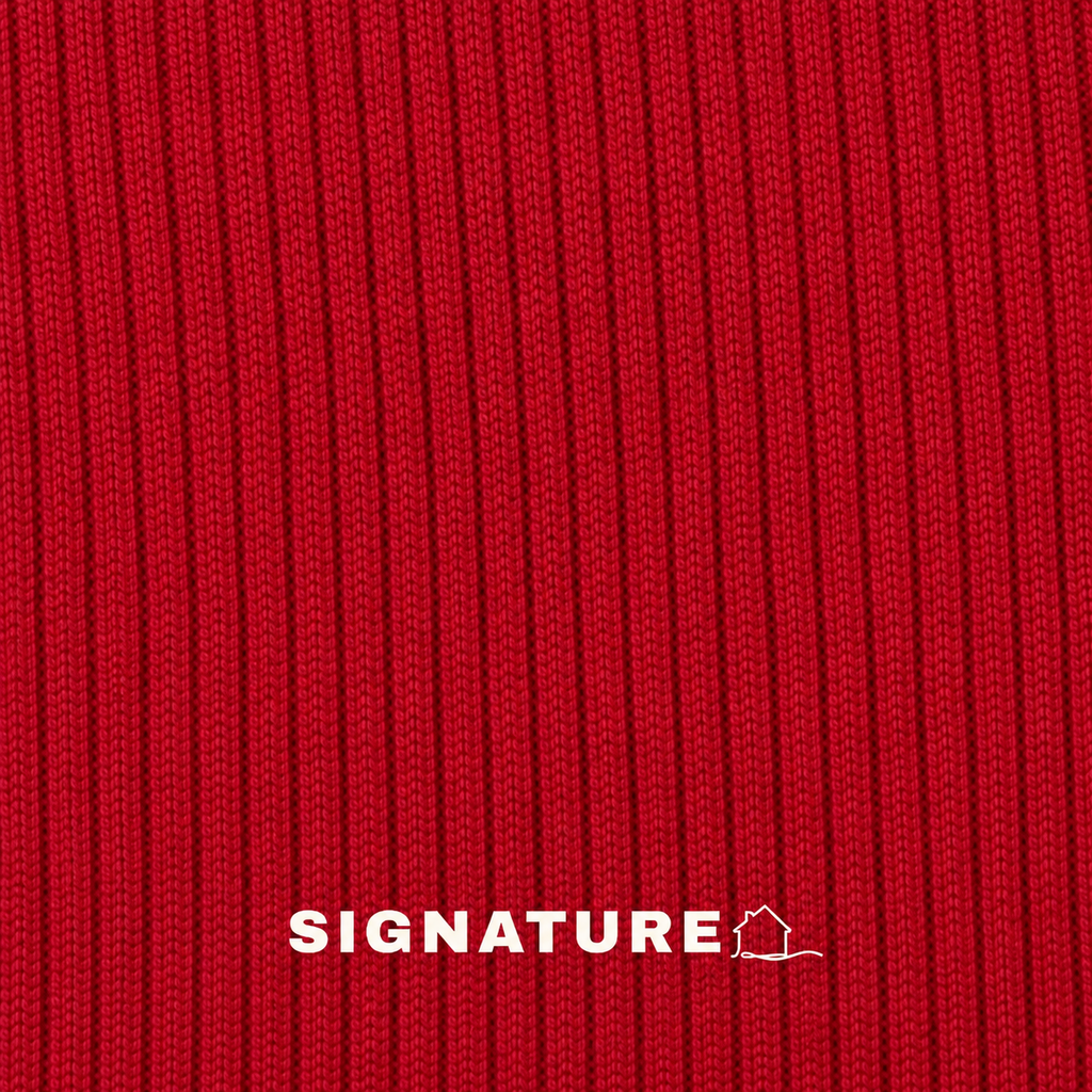 The Sculpt Hot Pant rib knit swatch - signature red - designed and made by The Knit House LA