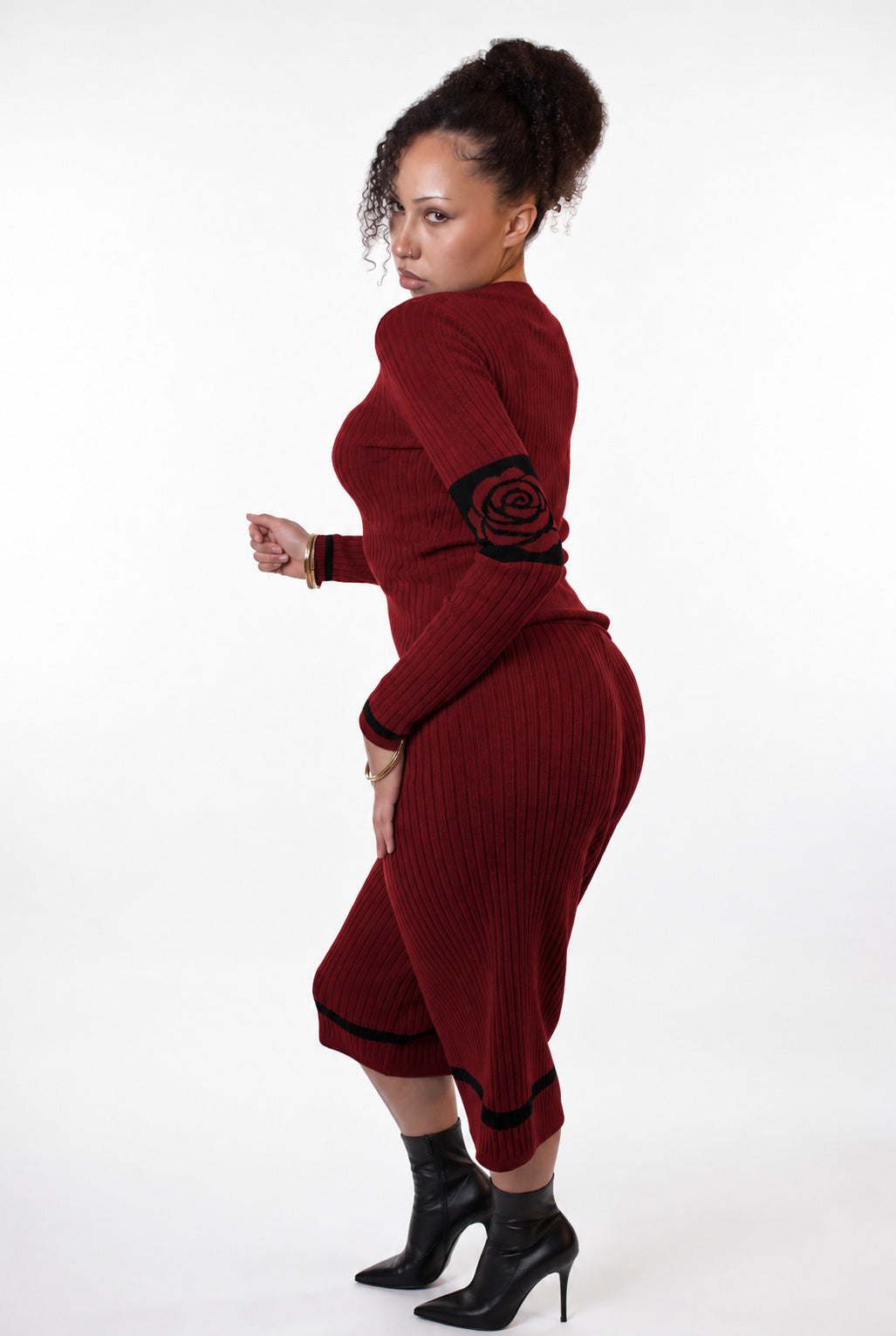 Frame Wide Leg Capri rib knit - brick red - designed and made by The Knit House LA