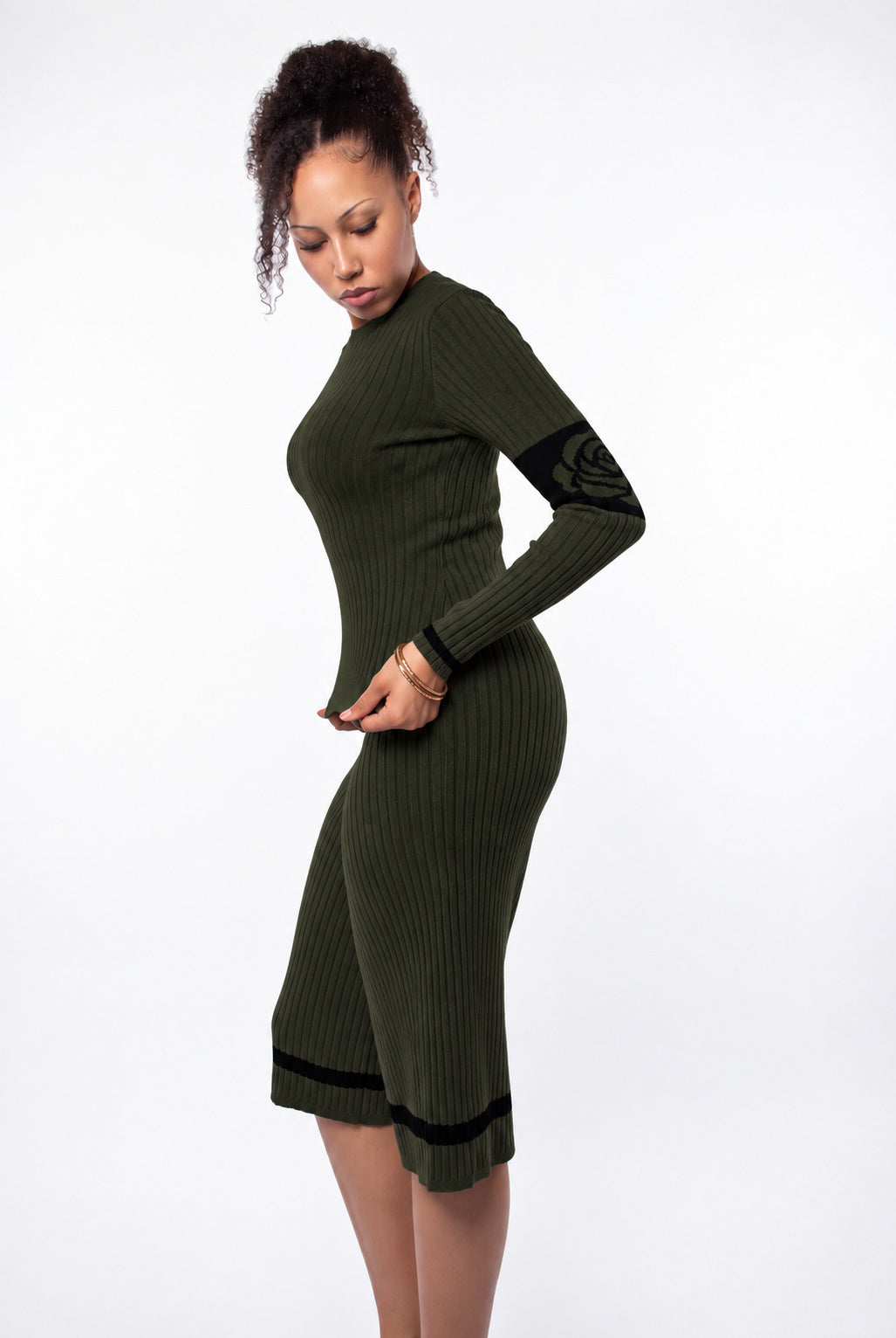 Frame Wide Leg Capri rib knit - combat green - designed and made by The Knit House LA