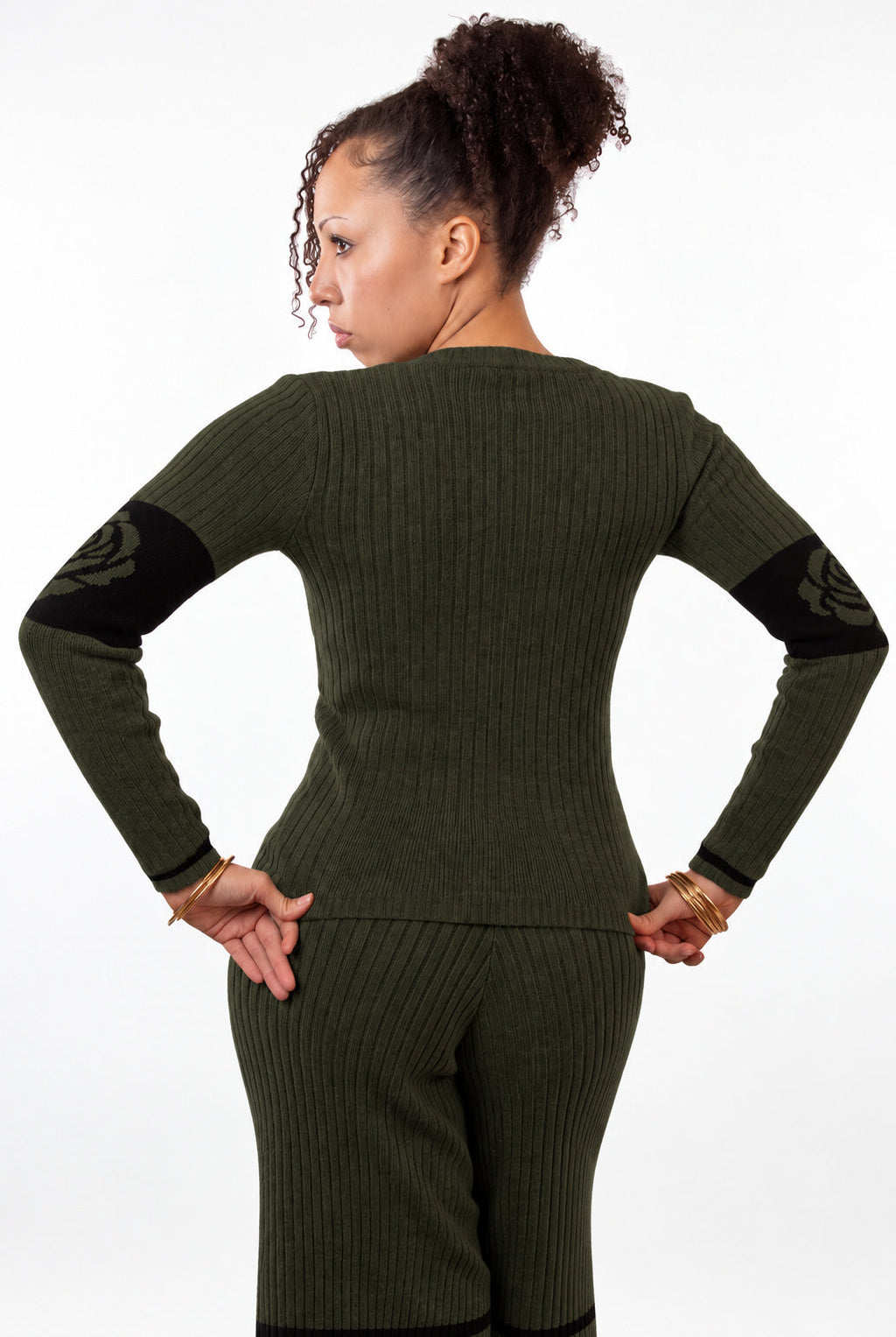 Frame Wide Leg Capri rib knit - combat green - designed and made by The Knit House LA